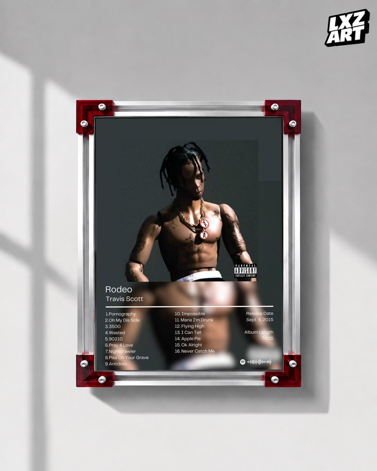 Travis Scott Rodeo Dark Tracklist Poster | Unframed Bedroom Wall Art — LXZART display 1; frame not included