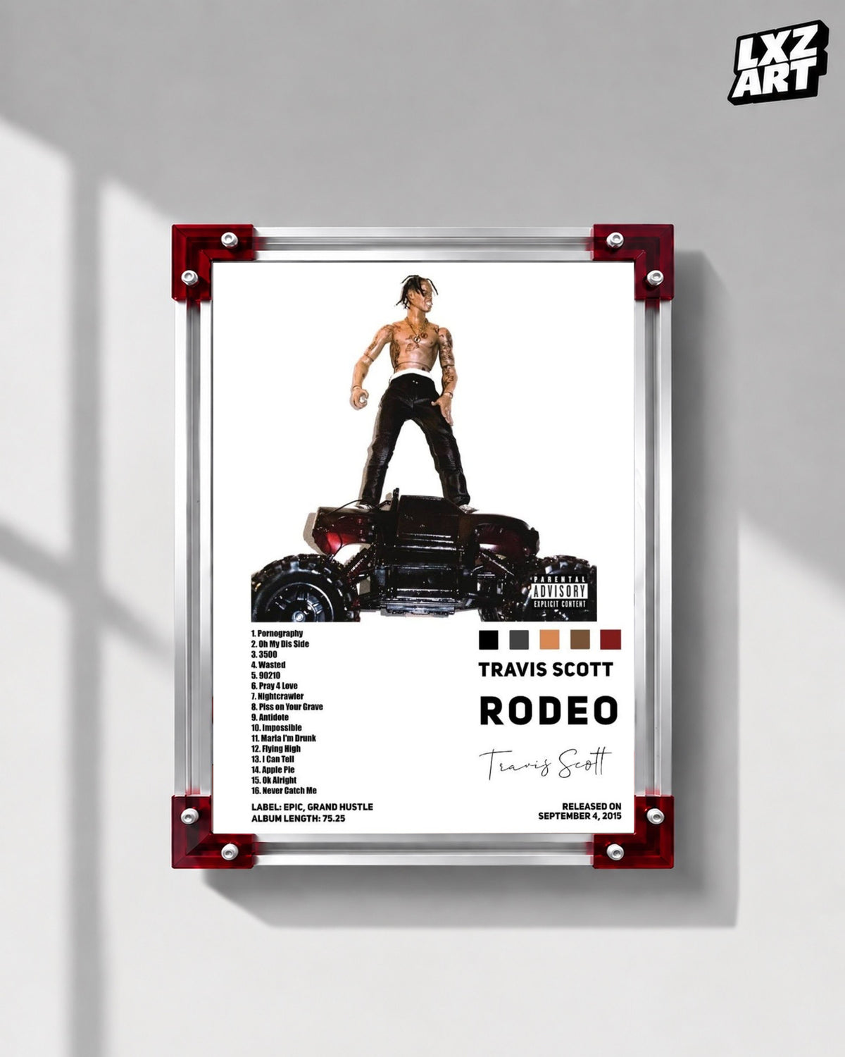 Travis Scott Rodeo Tracklist Poster | Unframed Bedroom Wall Art — LXZART display 1; frame not included