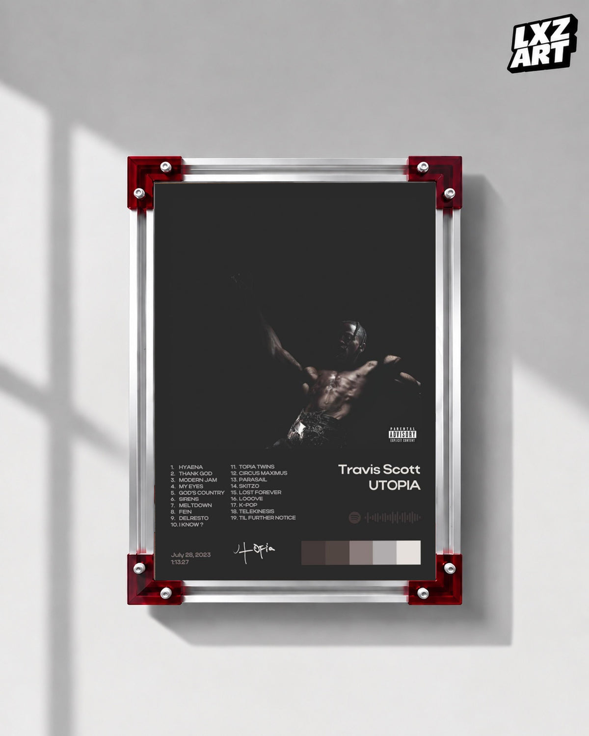 Travis Scott Utopia Tracklist Poster | Unframed Bedroom Wall Art — LXZART display 1; frame not included