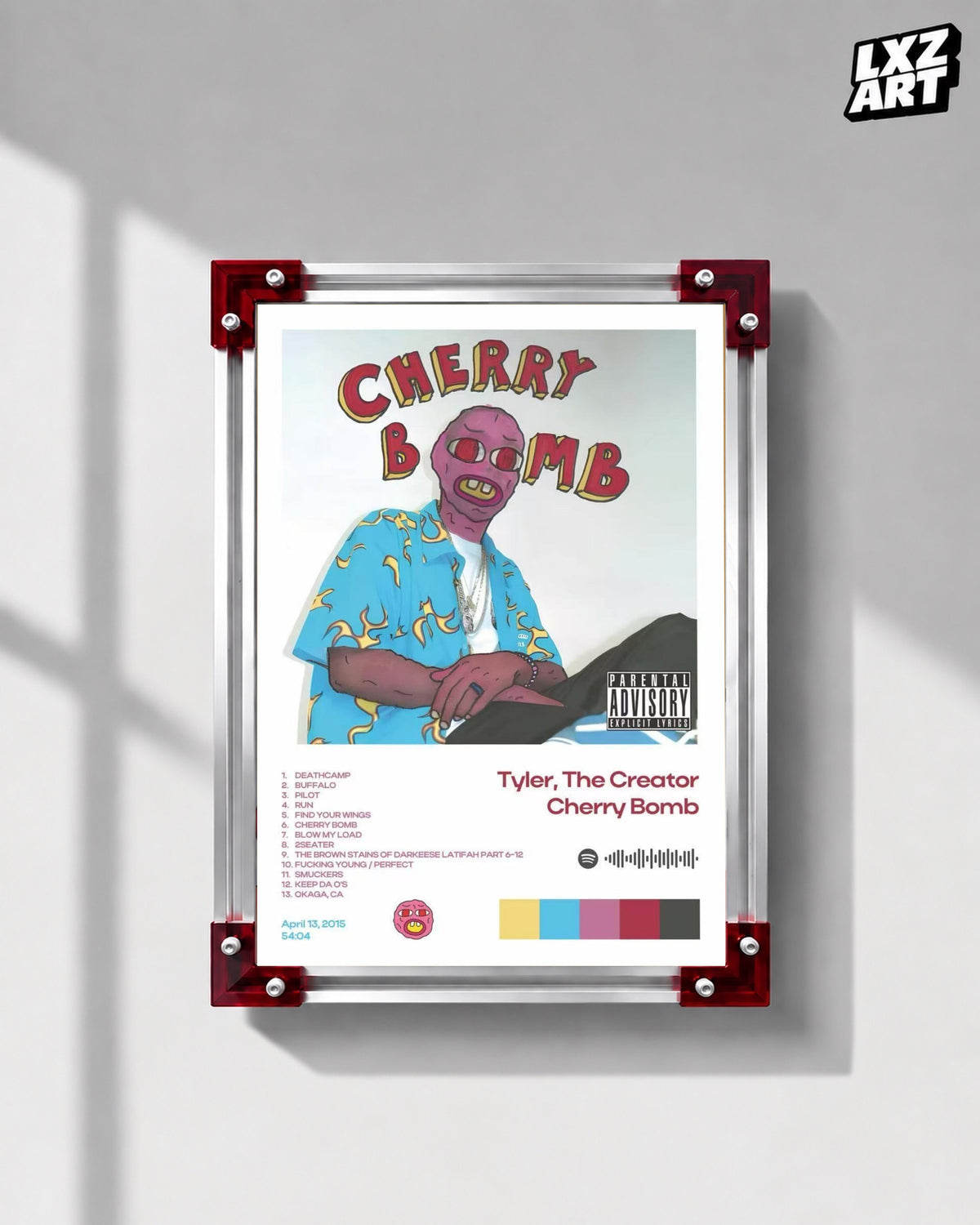 Tyler, The Creator Cherry Bomb Tracklist Poster | Unframed Bedroom Wall Art — LXZART display 1; frame not included