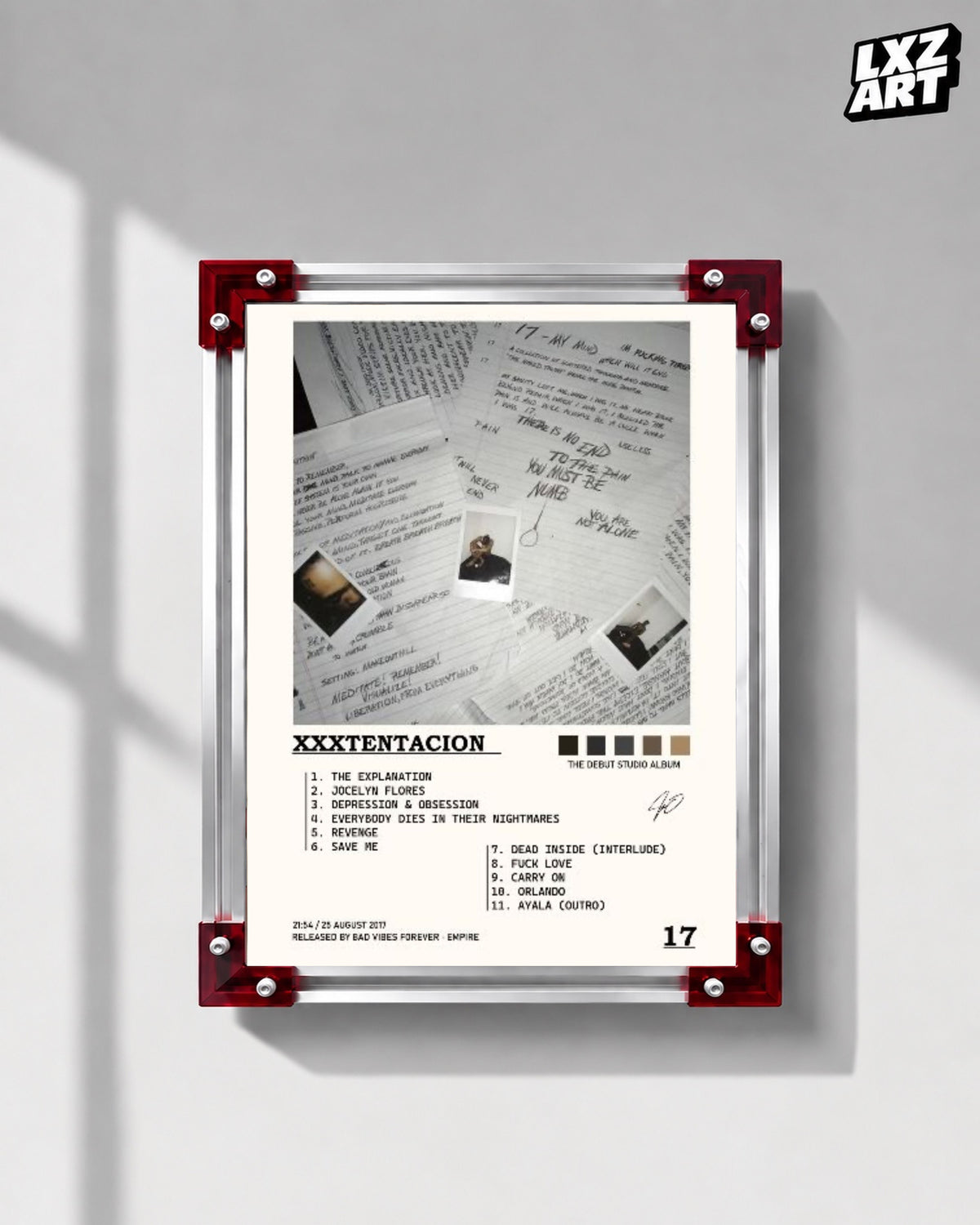 XXXTentacion 17 Album Tracklist Poster | Unframed Emo Rap Wall Art — LXZART display 1; frame not included