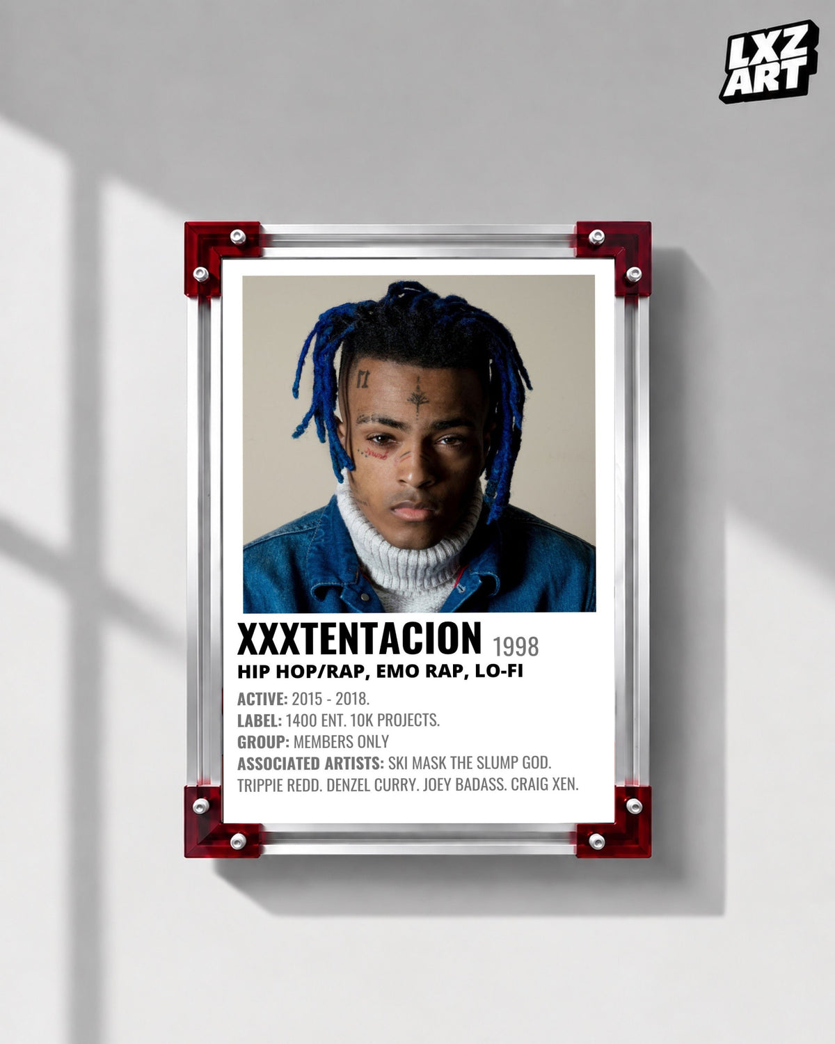 XXXTENTACION Blue Dreads Poster | Unframed Emo Rap Wall Art — LXZART display 1; frame not included