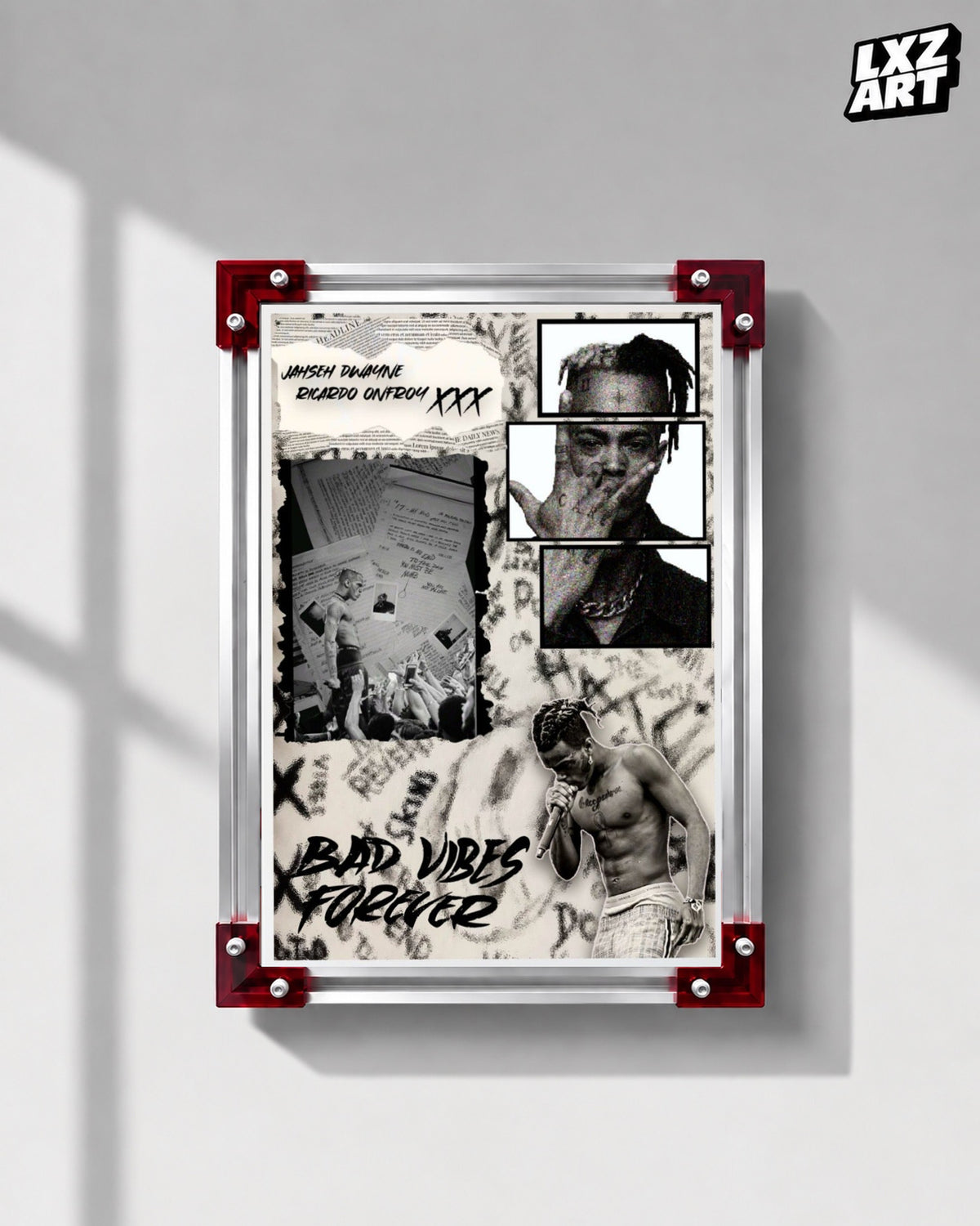 XXXTentacion Bad Vibes Forever Collage Poster | Unframed Emo Rap Wall Art — LXZART display 1; frame not included