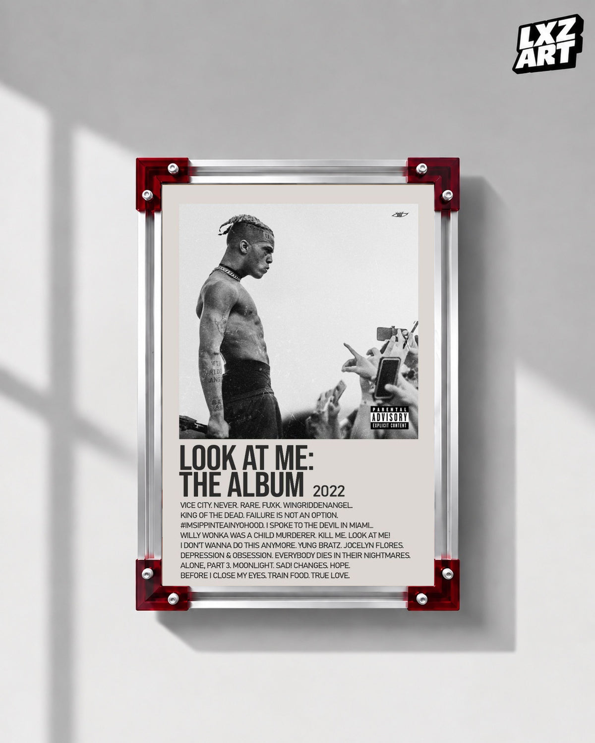 XXXTentacion Look At Me The Album Tracklist Poster | Unframed Emo Rap Wall Art — LXZART display 1; frame not included