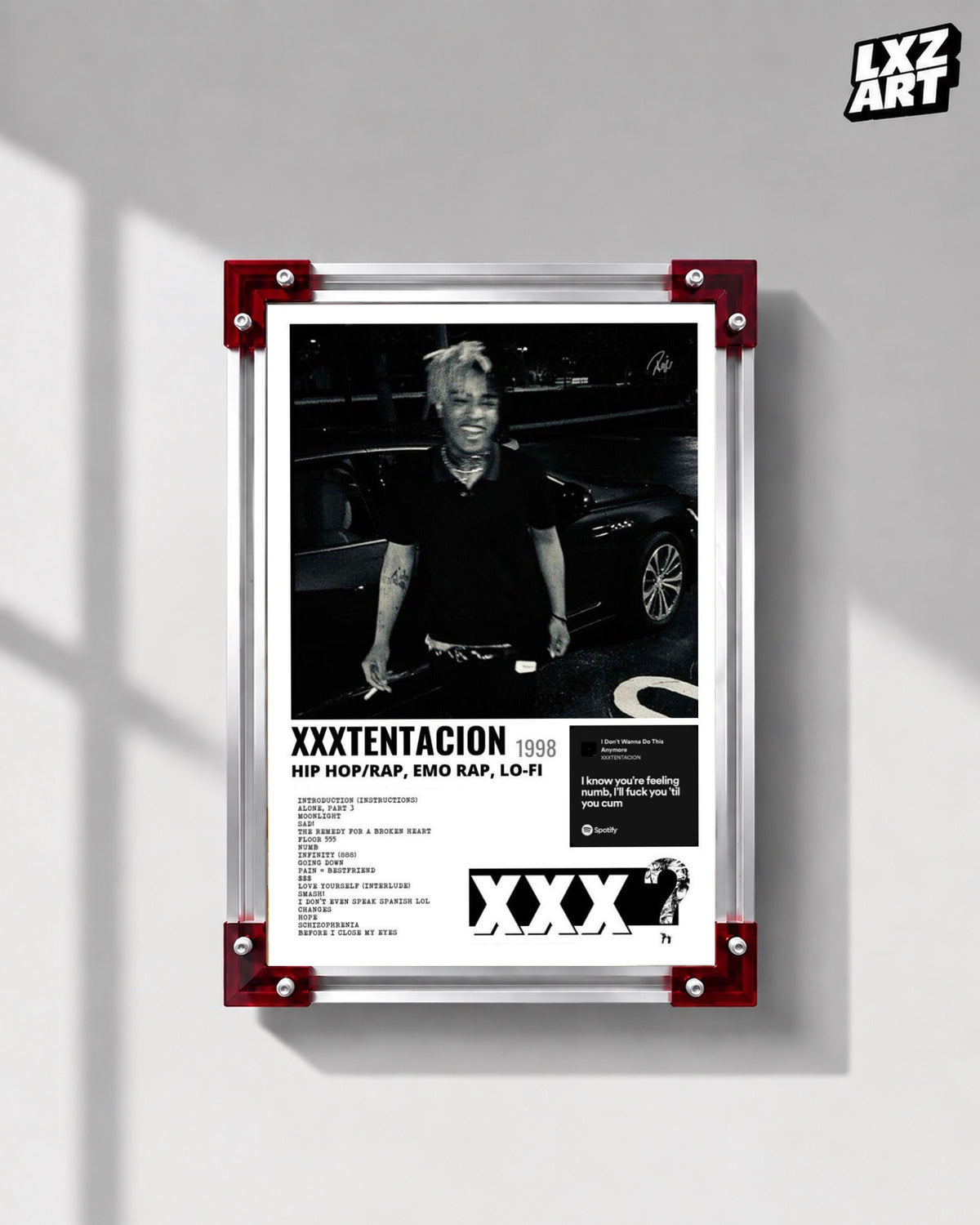 XXXTENTACION Look At Me Spotify Poster | Unframed Music Wall Art — LXZART display 1; frame not included