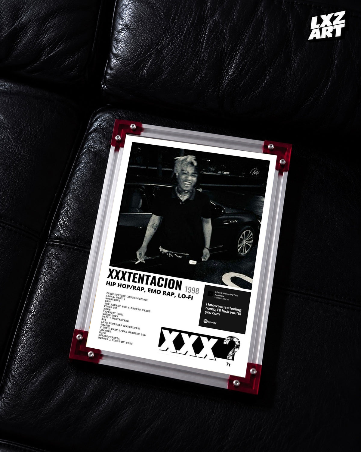 XXXTENTACION Look At Me Spotify Poster | Unframed Music Wall Art — LXZART display 2; frame not included