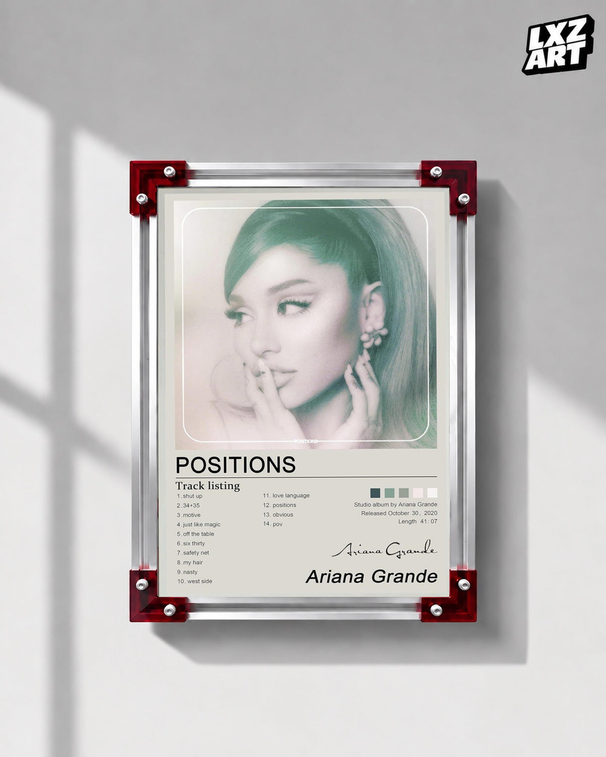 Ariana Grande Positions Tracklist Poster | Unframed Bedroom Wall Art — LXZART display 1; frame not included