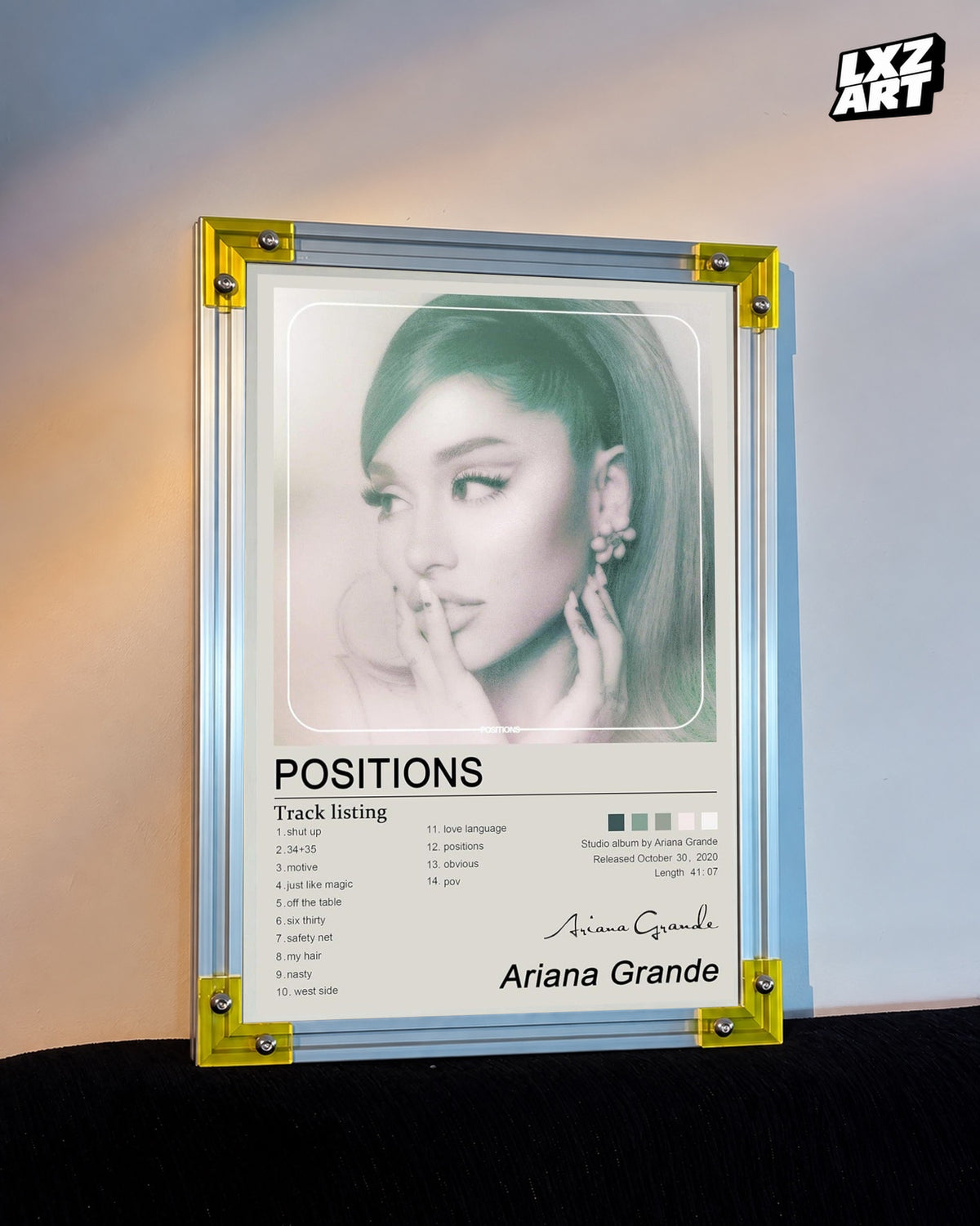 Ariana Grande Positions Tracklist Poster | Unframed Bedroom Wall Art — LXZART display 3; frame not included