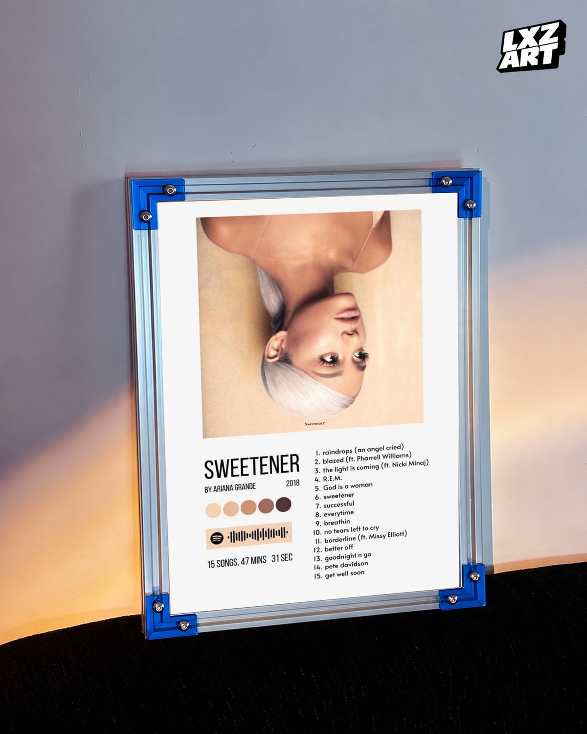 Ariana Grande Sweetener Tracklist Poster | Unframed Bedroom Wall Art — LXZART display 3; frame not included