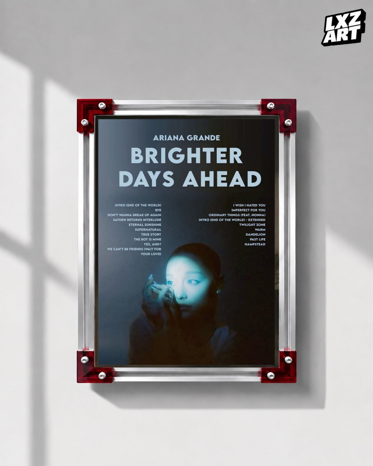 Ariana Grande Brighter Days Ahead Tracklist Poster | Unframed Bedroom Wall Art — LXZART display 1; frame not included
