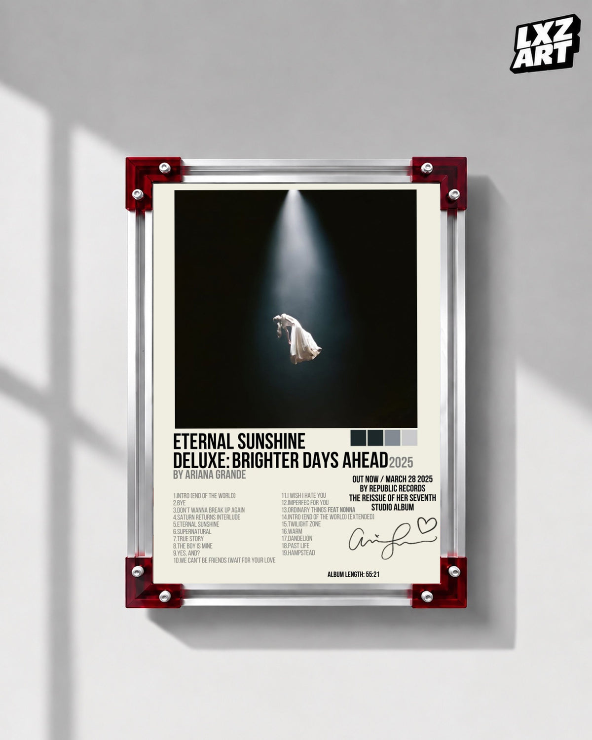 Ariana Grande Eternal Sunshine Deluxe Tracklist Poster | Unframed Bedroom Wall Art — LXZART display 1; frame not included