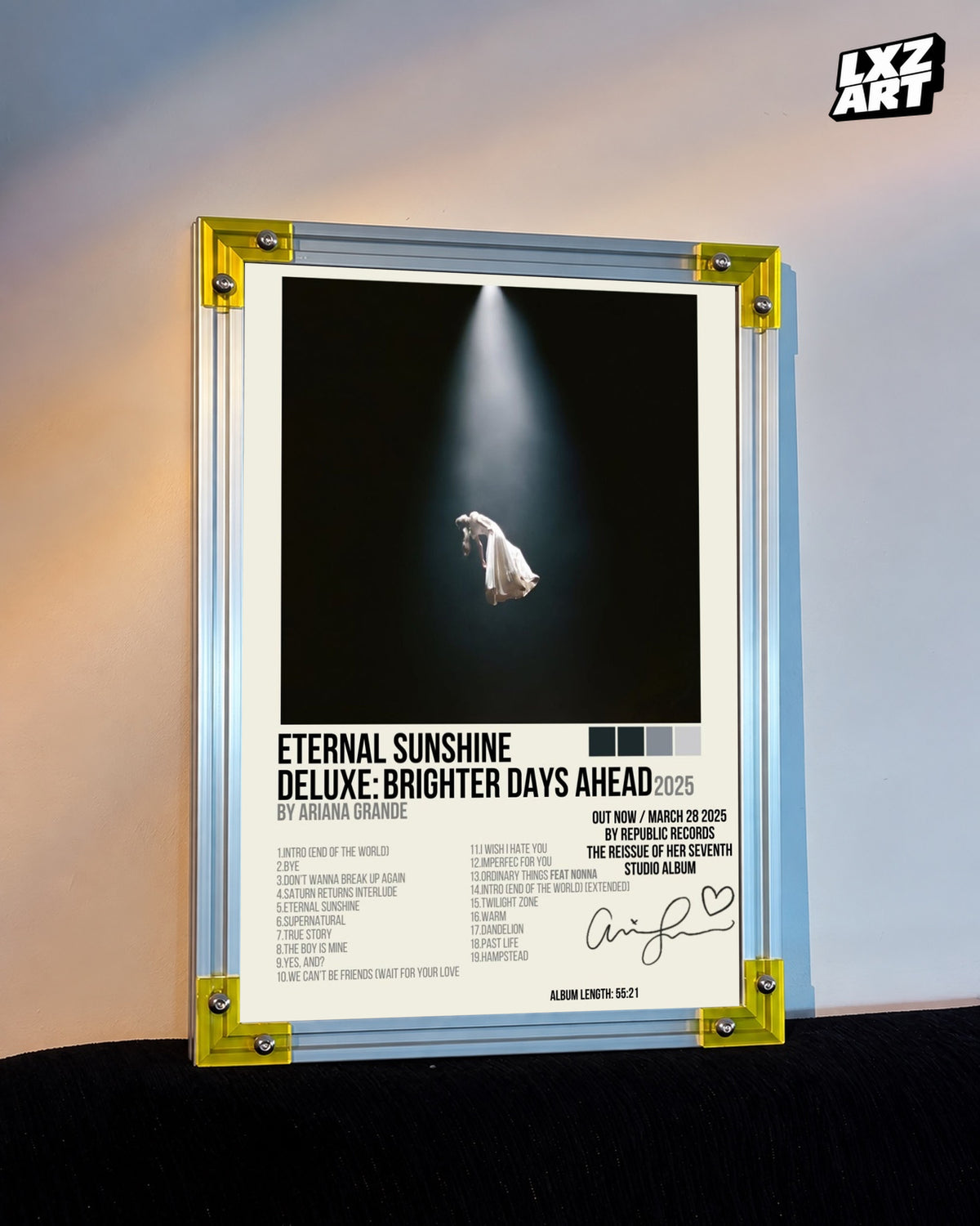 Ariana Grande Eternal Sunshine Deluxe Tracklist Poster | Unframed Bedroom Wall Art — LXZART display 3; frame not included