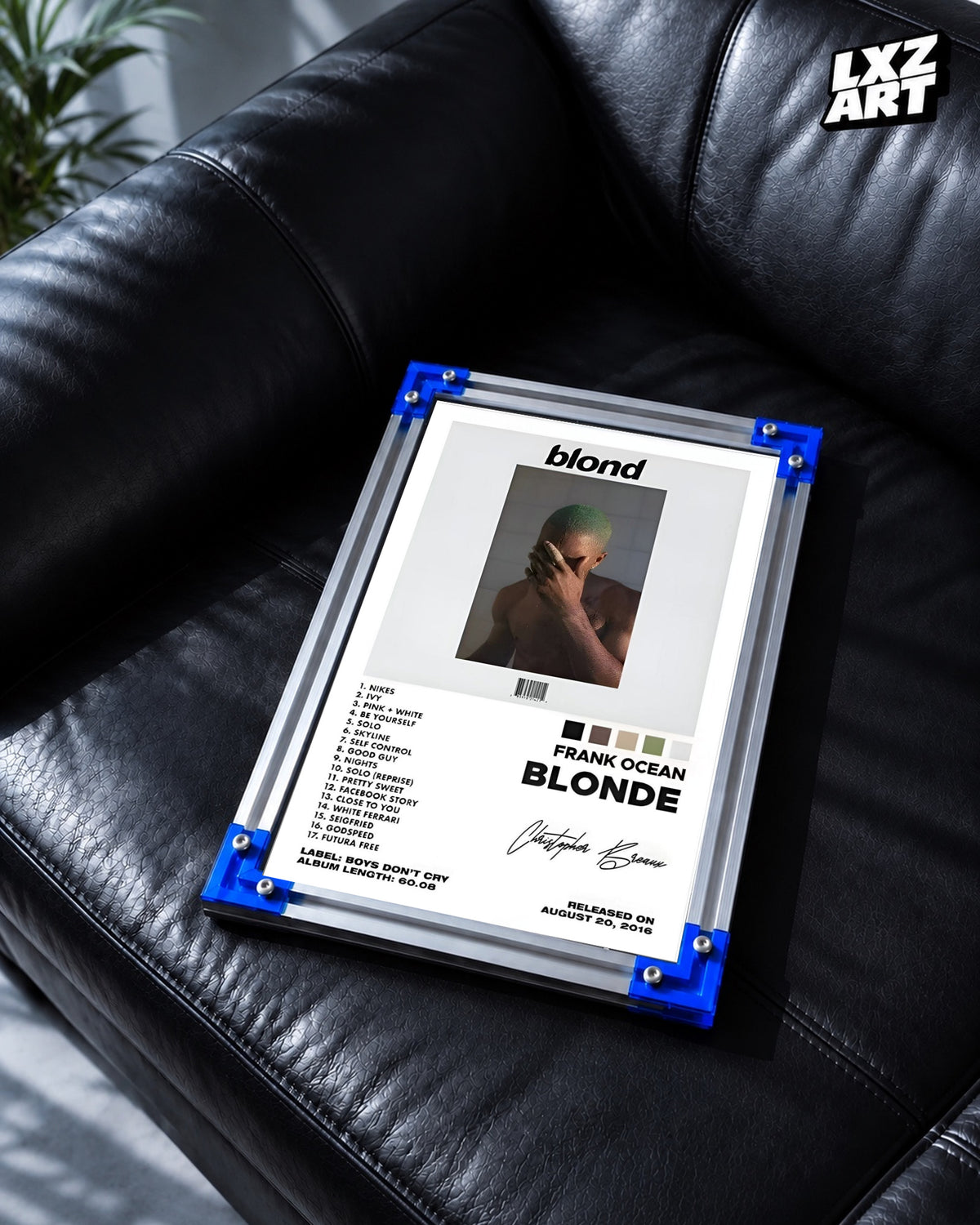 Frank Ocean Blonde Tracklist Poster | Minimalist Unframed Wall Art — LXZART display 2; frame not included
