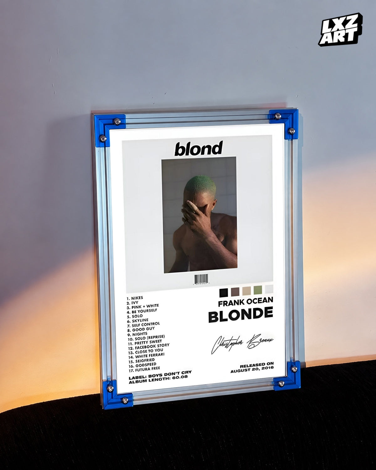 Frank Ocean Blonde Tracklist Poster | Minimalist Unframed Wall Art — LXZART display 3; frame not included
