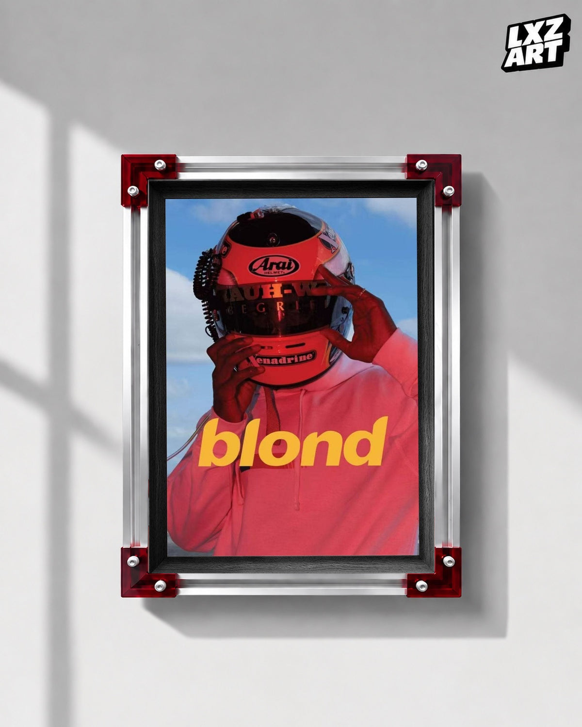Frank Ocean Blond Red Helmet Poster — LXZART display 1; frame not included