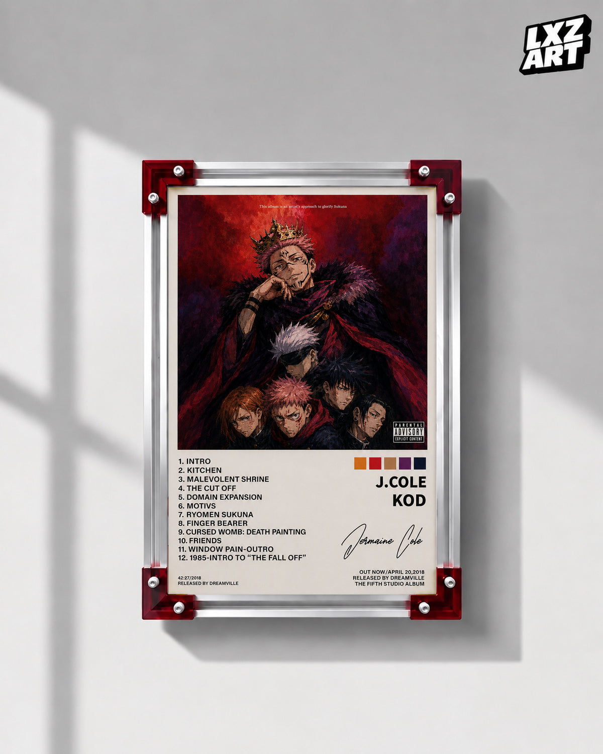 J. Cole KOD x Jujutsu Kaisen Anime Album Cover Poster — LXZART display 1; frame not included