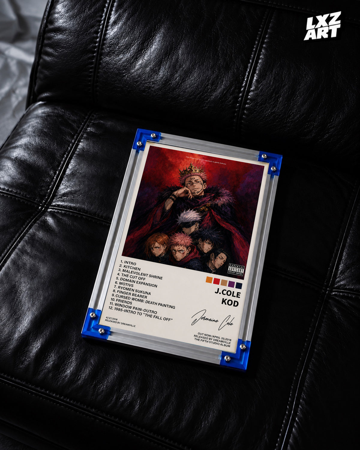 J. Cole KOD x Jujutsu Kaisen Anime Album Cover Poster — LXZART display 2; frame not included