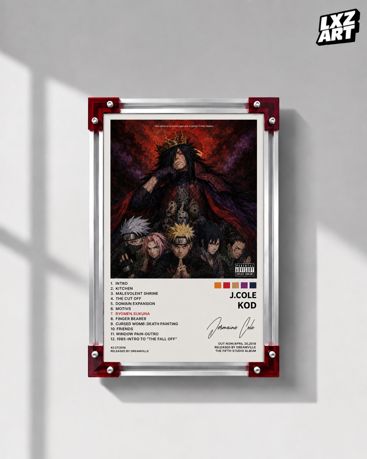 J. Cole KOD x Naruto Anime Album Cover Poster — LXZART display 1; frame not included