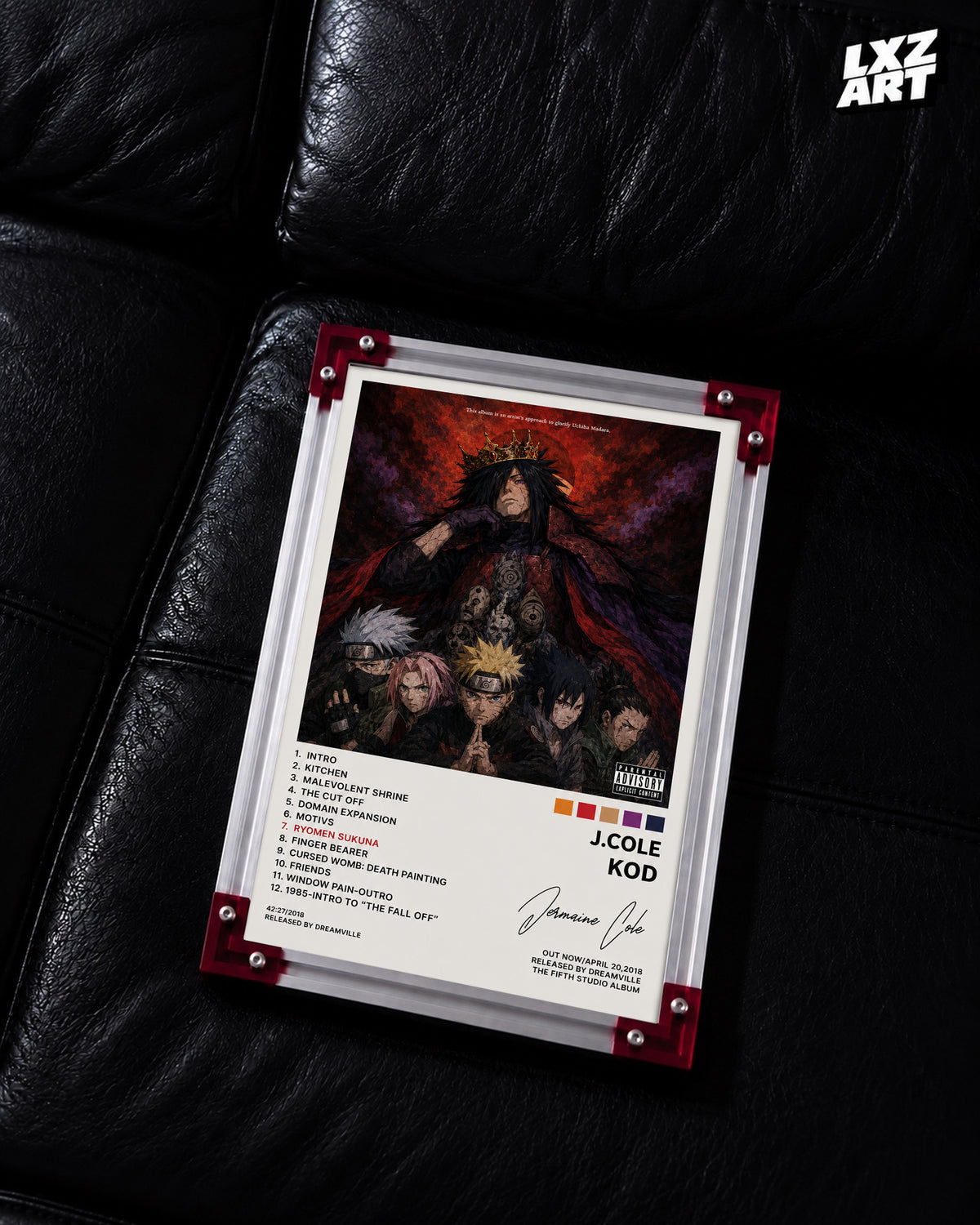 J. Cole KOD x Naruto Anime Album Cover Poster — LXZART display 2; frame not included