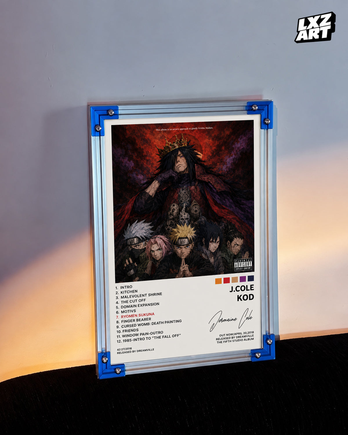 J. Cole KOD x Naruto Anime Album Cover Poster — LXZART display 3; frame not included