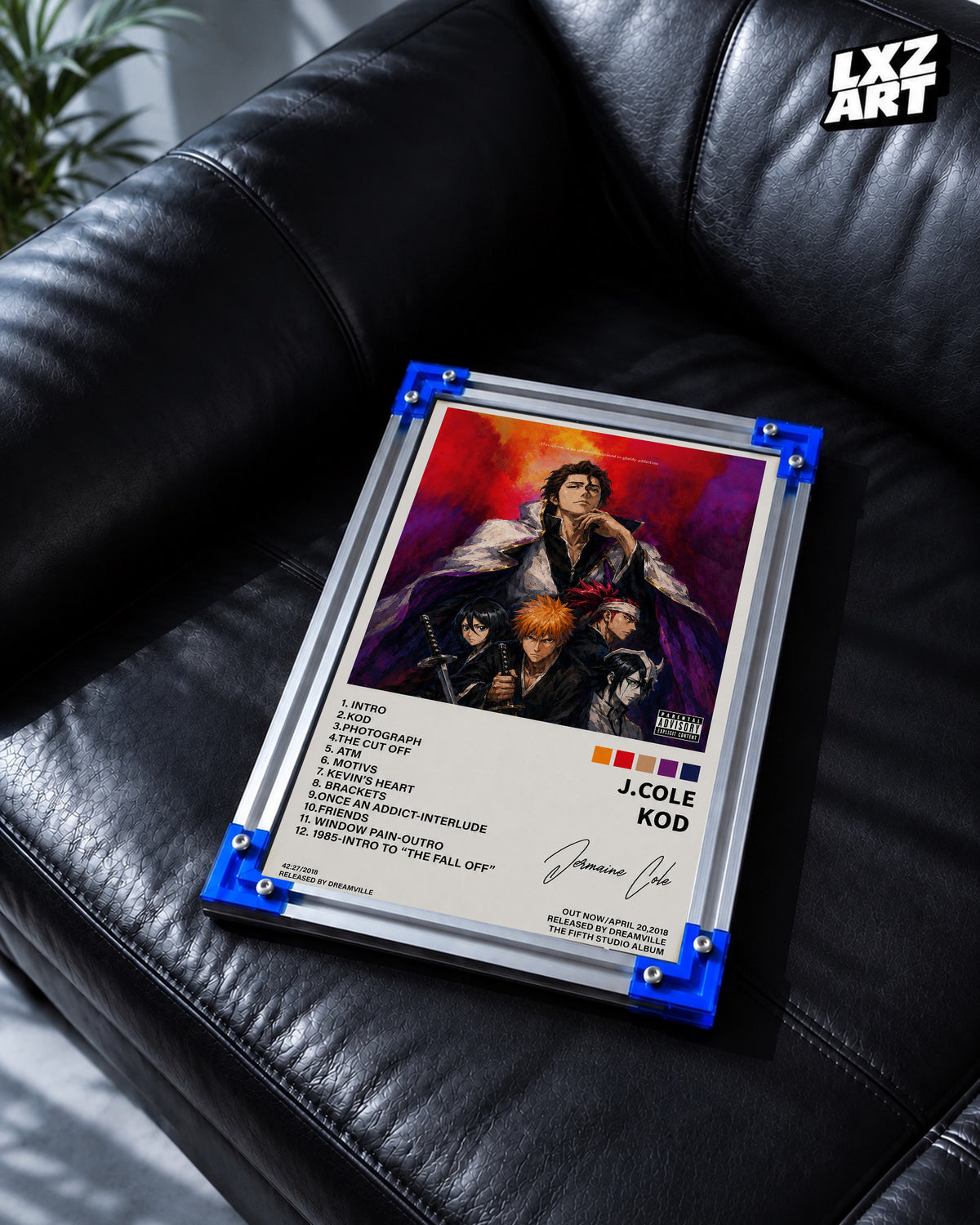 J. Cole KOD x Bleach Anime Album Cover Poster — LXZART display 2; frame not included