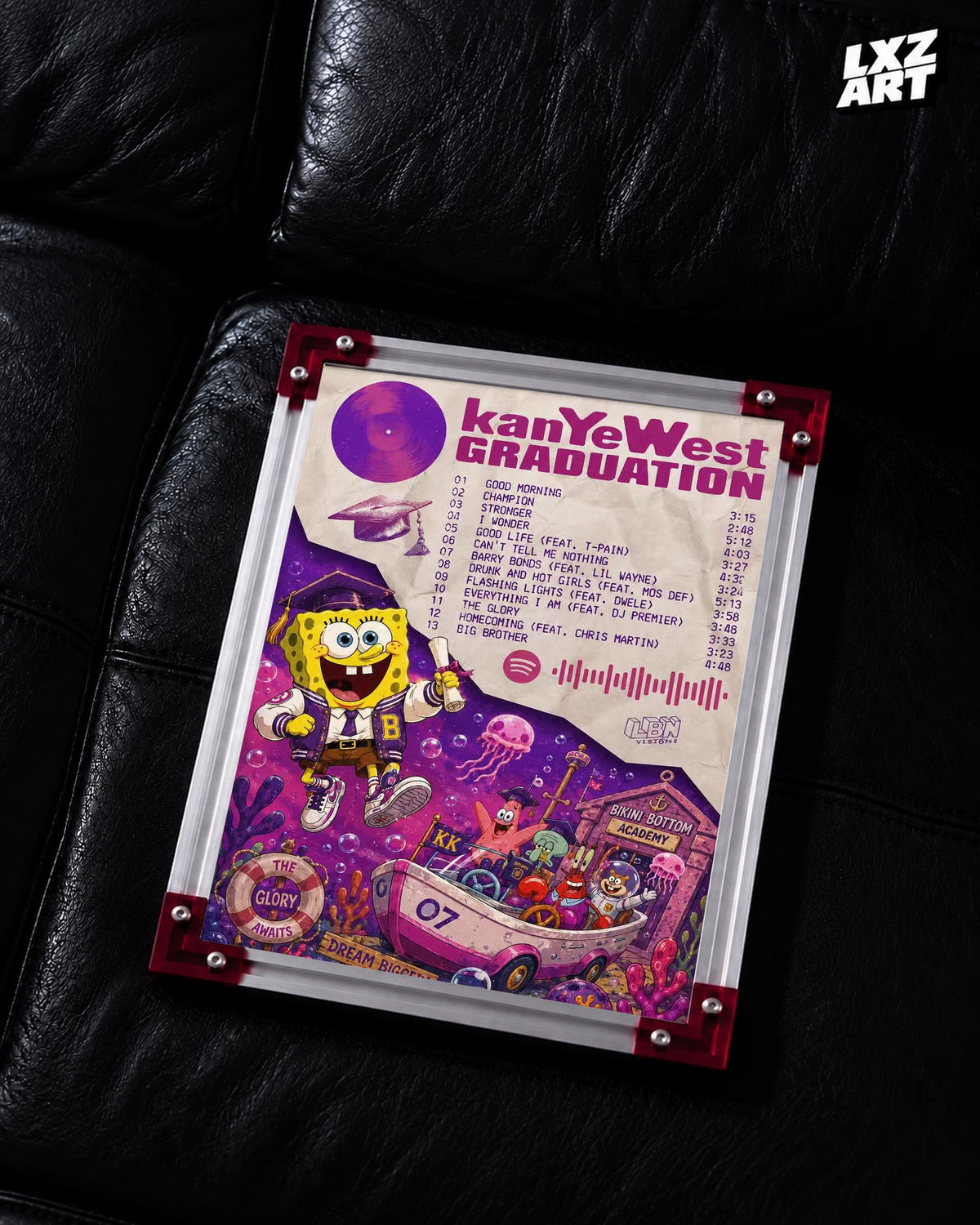 Kanye West Graduation SpongeBob Inspired Tracklist Poster | Unframed Bedroom Wall Art — LXZART display 2; frame not included