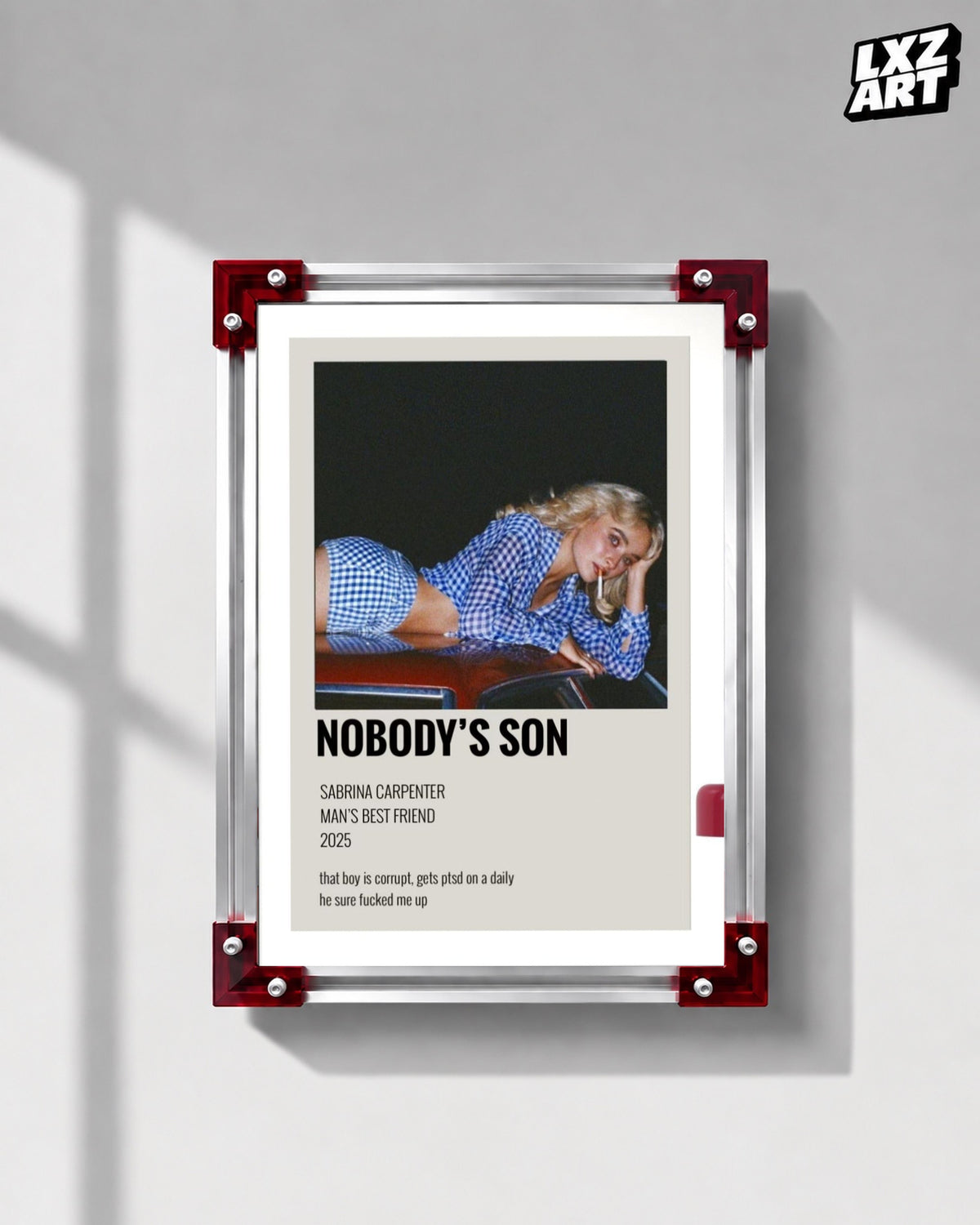 Sabrina Carpenter Nobody’s Son Poster | Unframed Bedroom Wall Art — LXZART display 1; frame not included