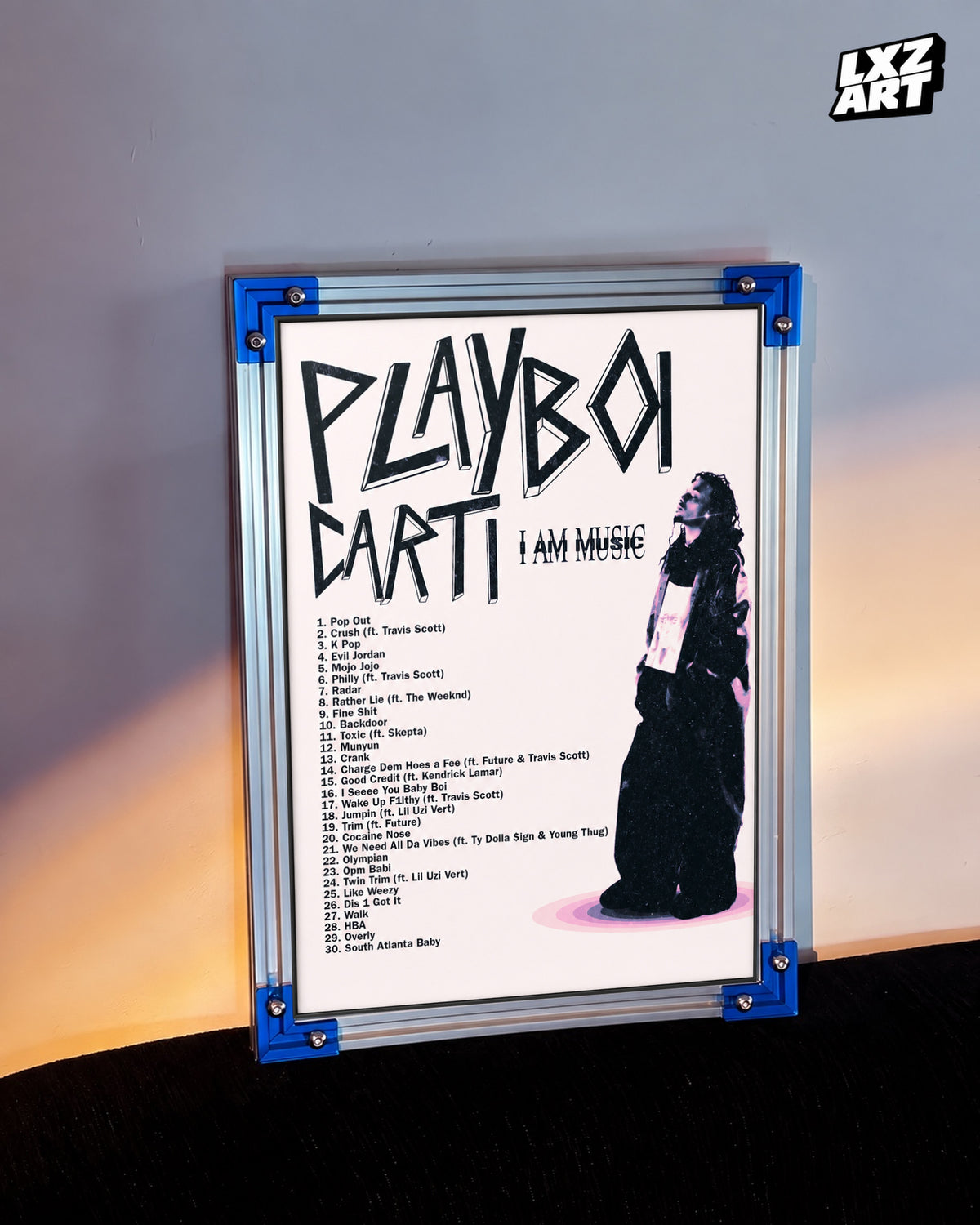 Playboi Carti I AM MUSIC Tracklist Poster | Unframed Bedroom Wall Art — LXZART display 3; frame not included
