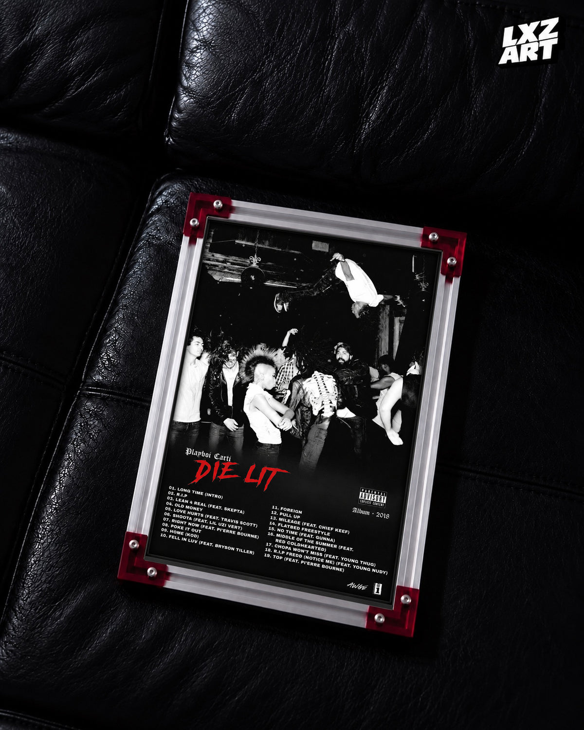 Playboi Carti Die Lit Tracklist Poster | Unframed Bedroom Wall Art — LXZART display 2; frame not included
