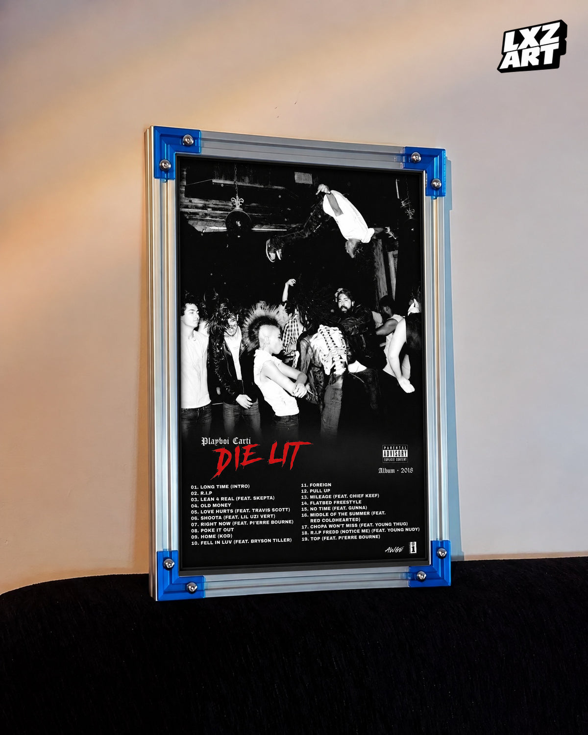 Playboi Carti Die Lit Tracklist Poster | Unframed Bedroom Wall Art — LXZART display 3; frame not included