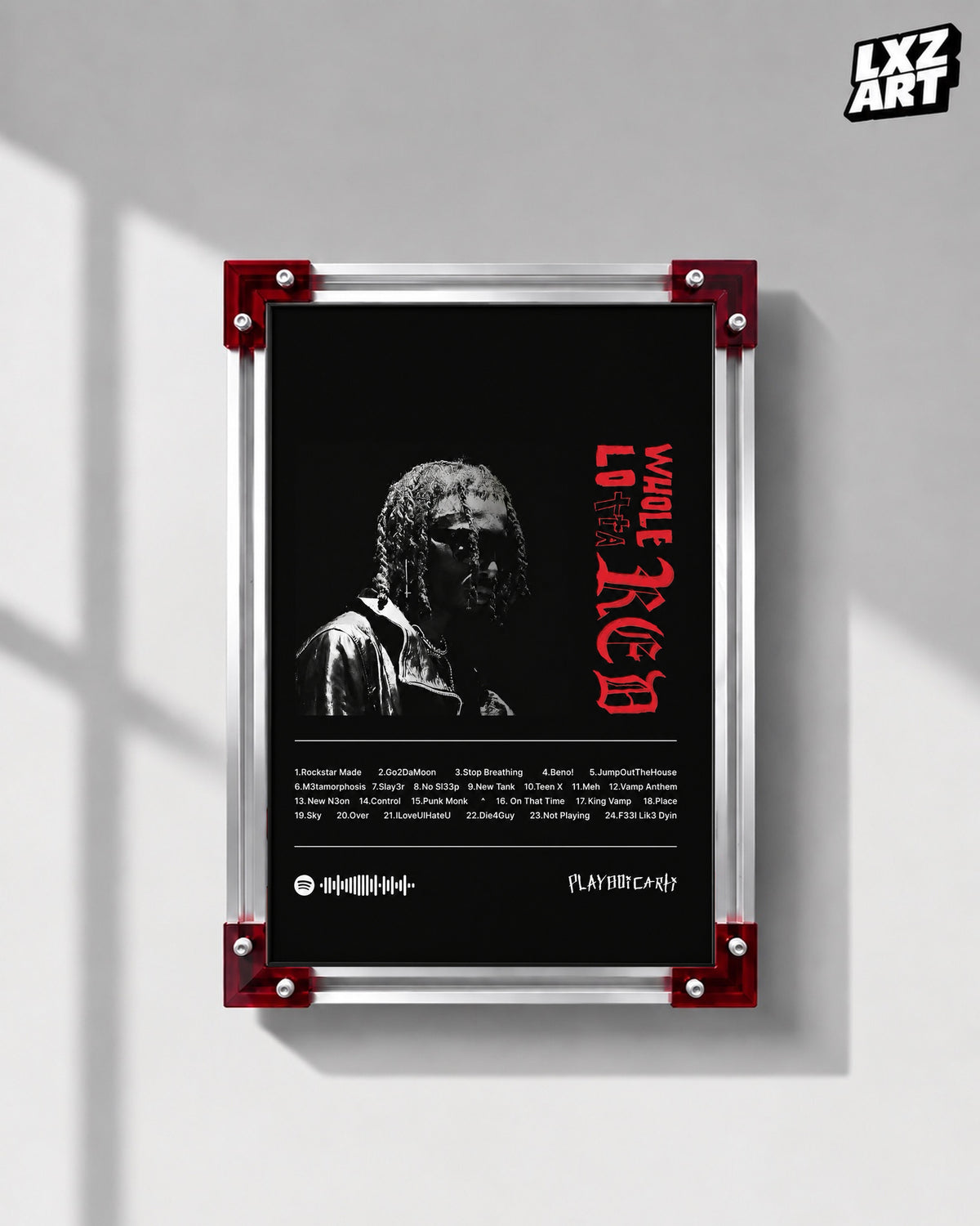 Playboi Carti Whole Lotta Red Dark Poster | Unframed Bedroom Wall Art — LXZART display 1; frame not included