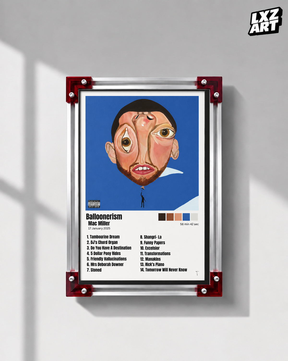 Mac Miller Balloonerism Tracklist Poster | Unframed Bedroom Wall Art — LXZART display 1; frame not included