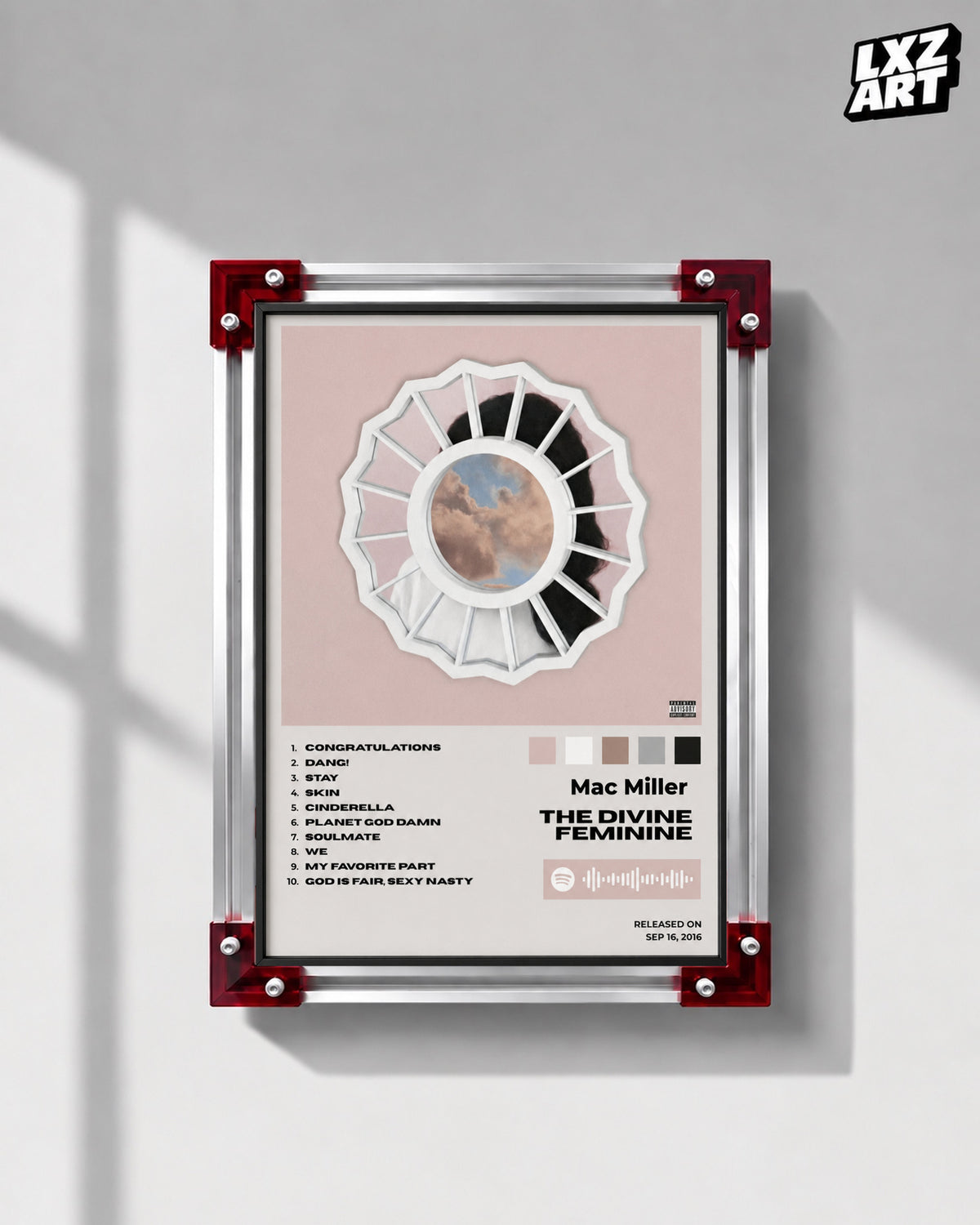 Mac Miller The Divine Feminine Pink Tracklist Poster | Unframed — LXZART display 1; frame not included