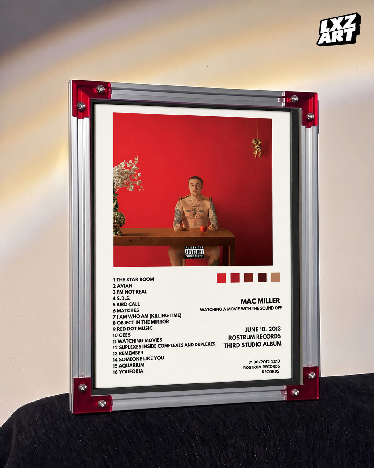Mac Miller Watching Movies with the Sound Off Tracklist Poster | Unframed Bedroom Wall Art — LXZART display 3; frame not included