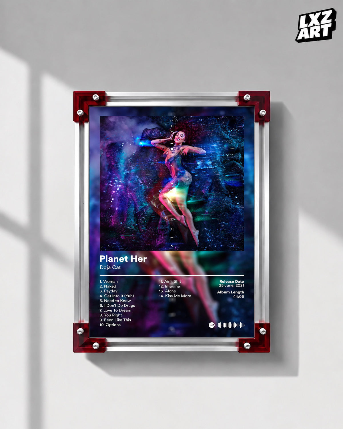 Doja Cat Planet Her Tracklist Poster | Unframed Bedroom Wall Art — LXZART display 1; frame not included