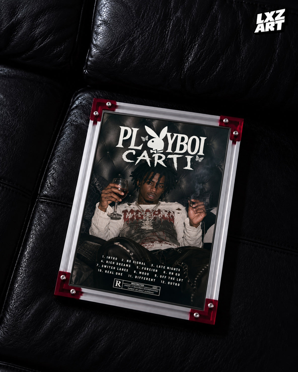Playboi Carti Dark Tracklist Poster | Unframed Bedroom Wall Art — LXZART display 2; frame not included