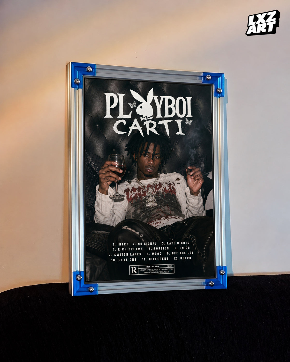 Playboi Carti Dark Tracklist Poster | Unframed Bedroom Wall Art — LXZART display 3; frame not included