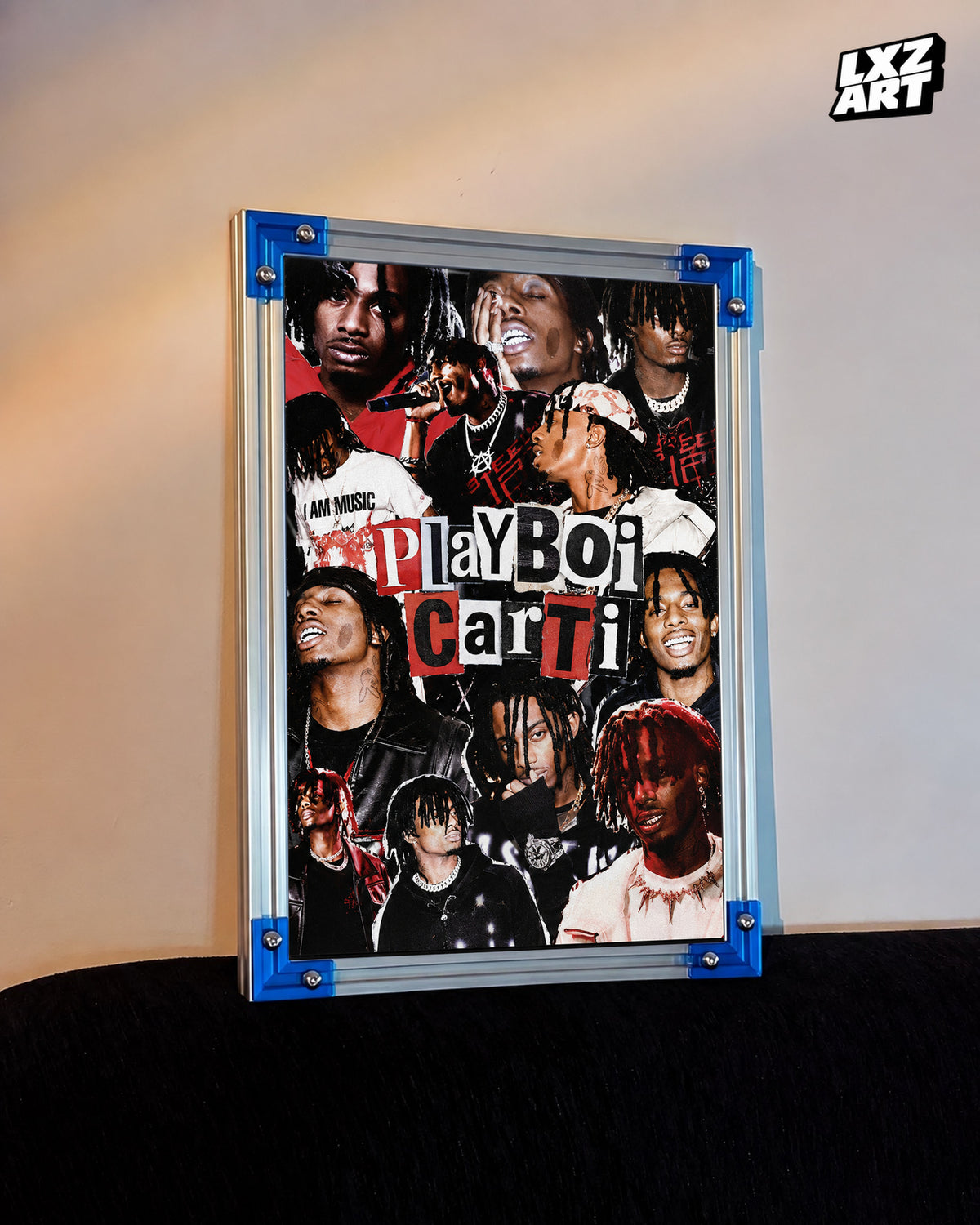 Playboi Carti Red Black Collage Poster | Unframed Bedroom Wall Art — LXZART display 3; frame not included