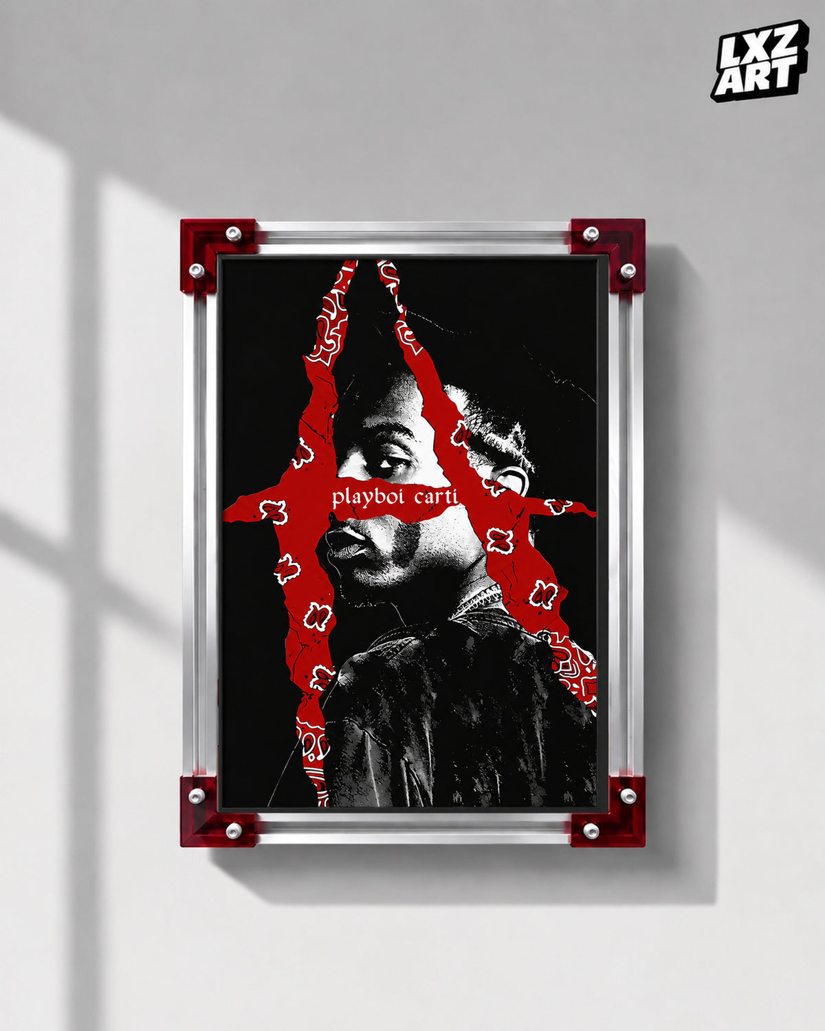 Playboi Carti Red Bandana Poster | Unframed Bedroom Wall Art — LXZART display 1; frame not included