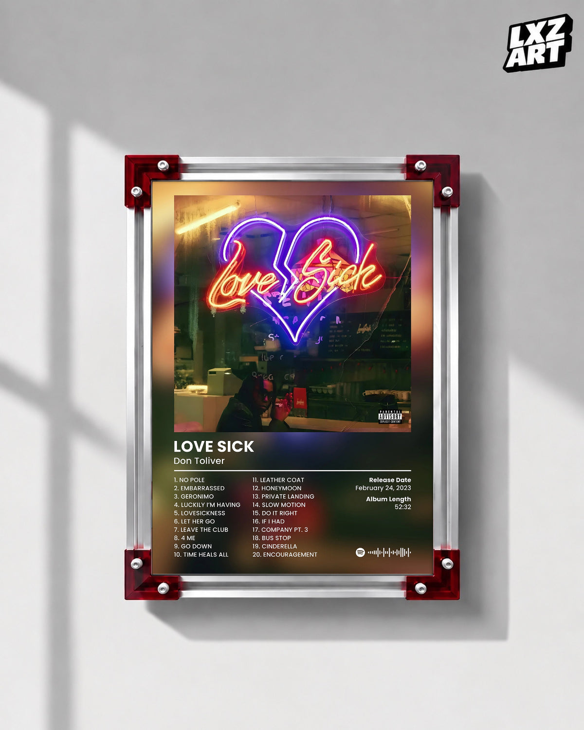 Don Toliver Love Sick Tracklist Poster | Unframed Bedroom Wall Art — LXZART display 1; frame not included