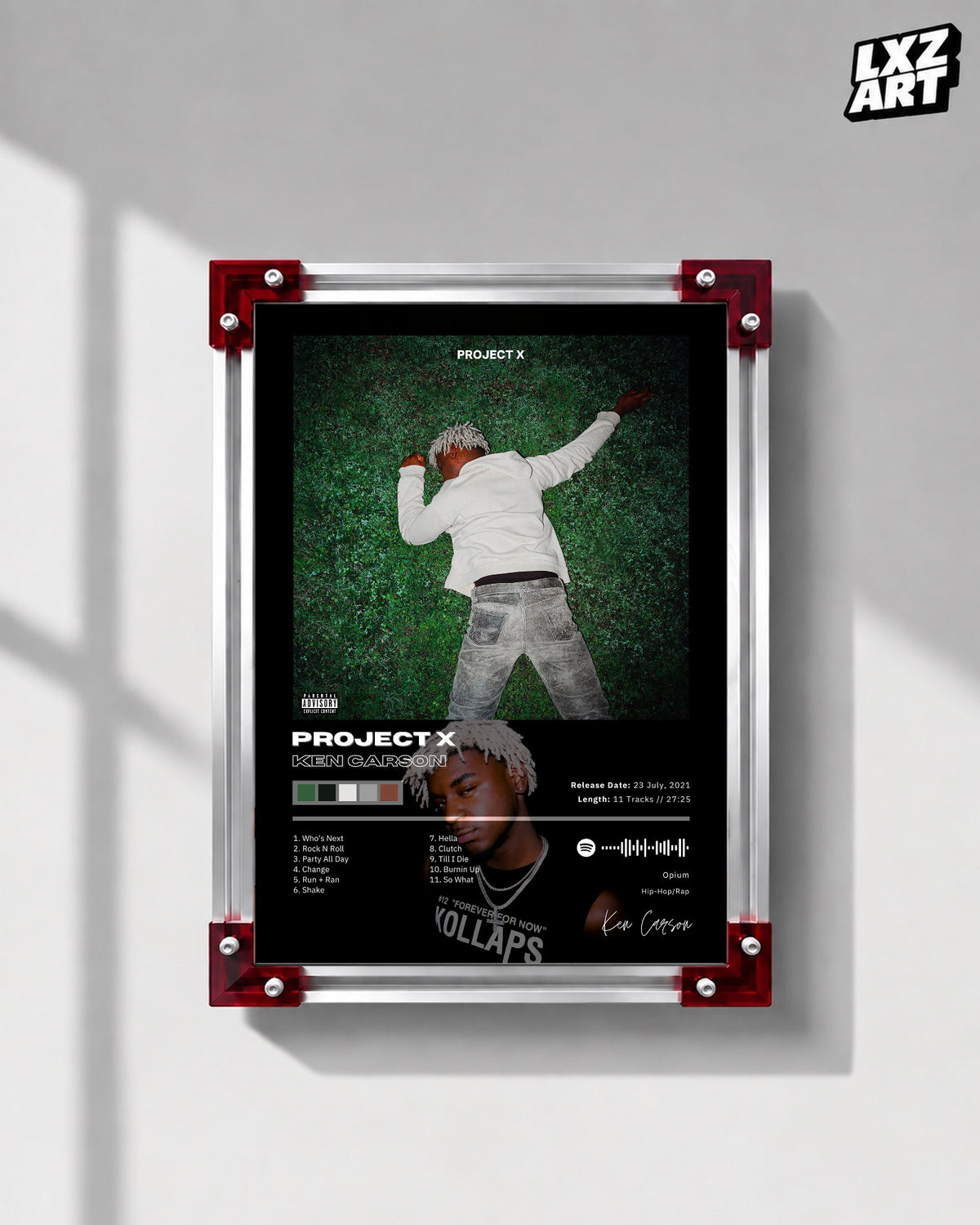 Ken Carson Project X Tracklist Poster | Unframed Bedroom Wall Art — LXZART display 1; frame not included
