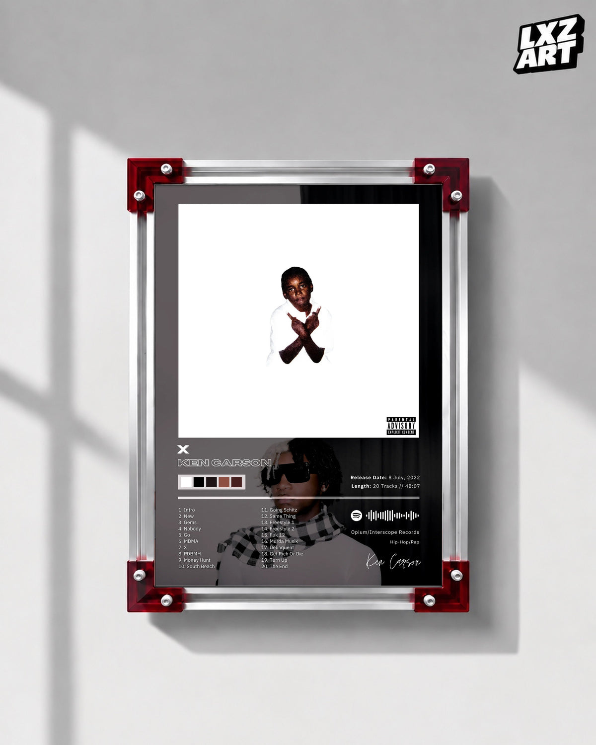 Ken Carson X Tracklist Poster | Unframed Bedroom Wall Art — LXZART display 1; frame not included