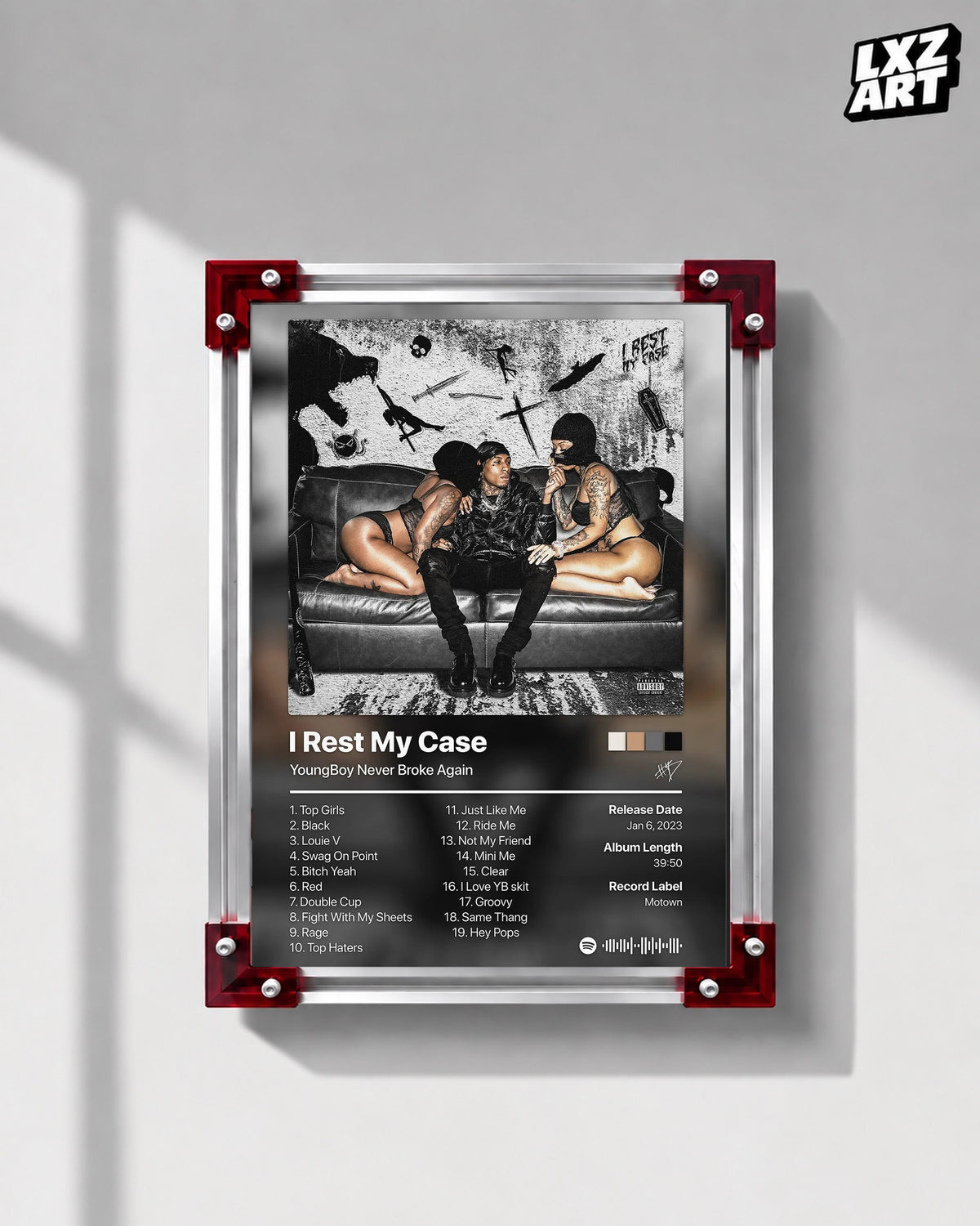 YoungBoy Never Broke Again I Rest My Case Tracklist Poster | Unframed Bedroom Wall Art — LXZART display 1; frame not included