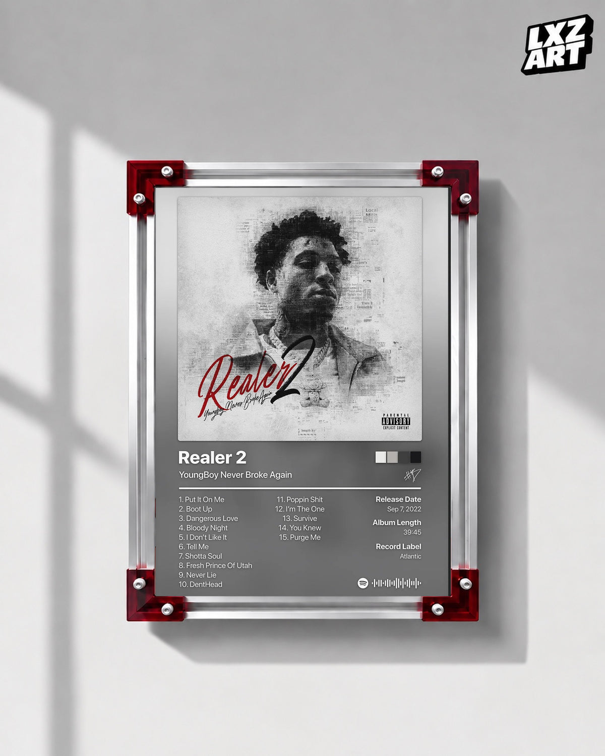 YoungBoy Never Broke Again Realer 2 Tracklist Poster | Unframed Bedroom Wall Art — LXZART display 1; frame not included