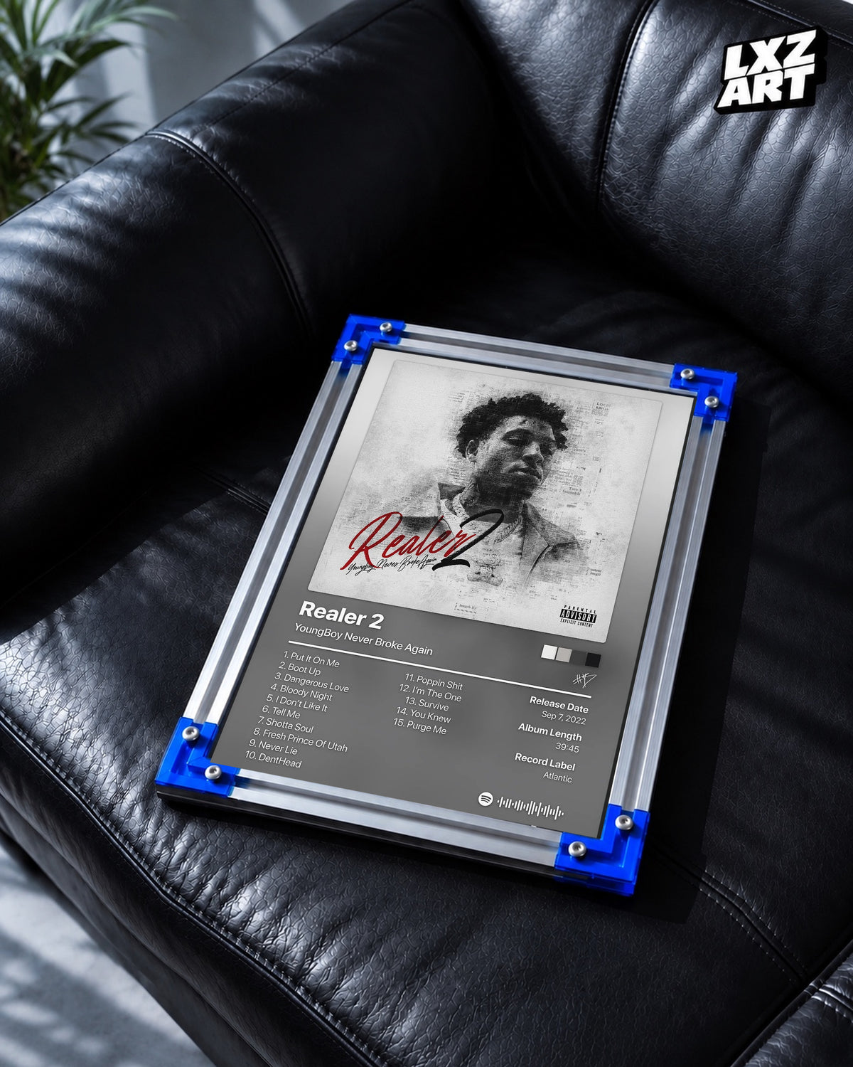 YoungBoy Never Broke Again Realer 2 Tracklist Poster | Unframed Bedroom Wall Art — LXZART display 2; frame not included