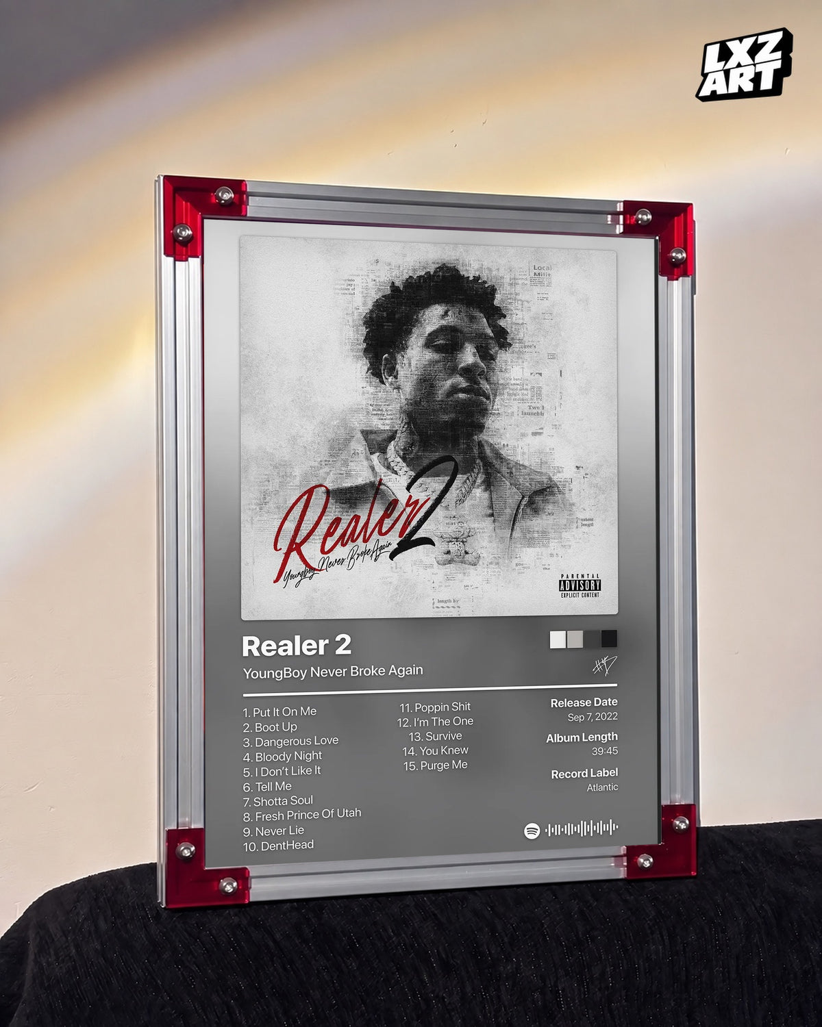 YoungBoy Never Broke Again Realer 2 Tracklist Poster | Unframed Bedroom Wall Art — LXZART display 3; frame not included