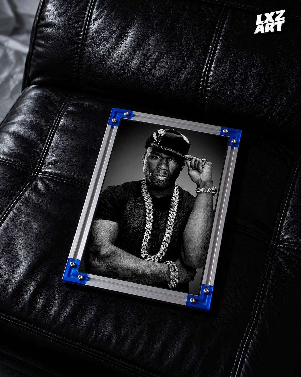 50 Cent Monochrome Chain Portrait Poster | Unframed Wall Art — LXZART display 2; frame not included
