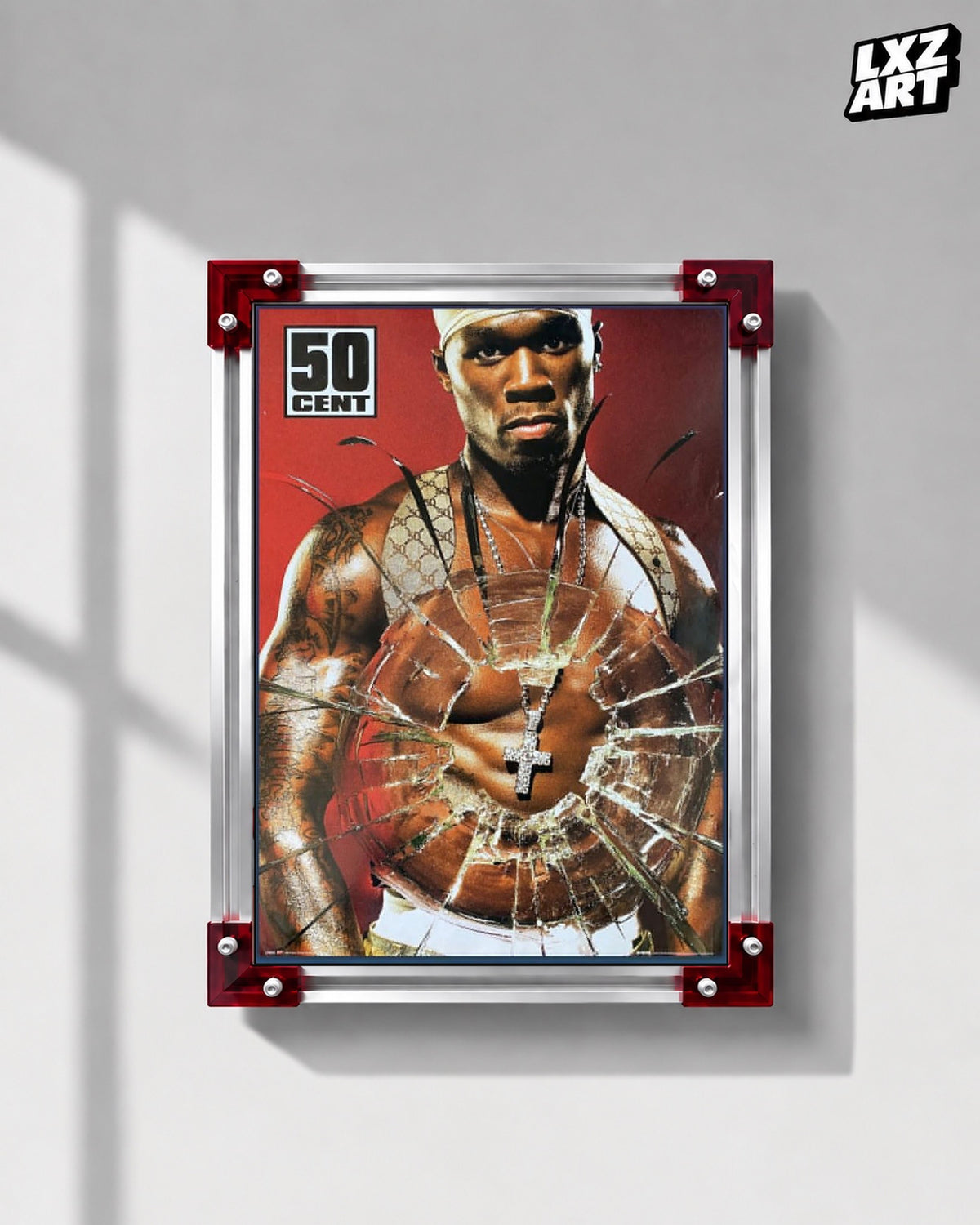 50 Cent Red Shattered Glass Promo Poster | Unframed Wall Art — LXZART display 1; frame not included