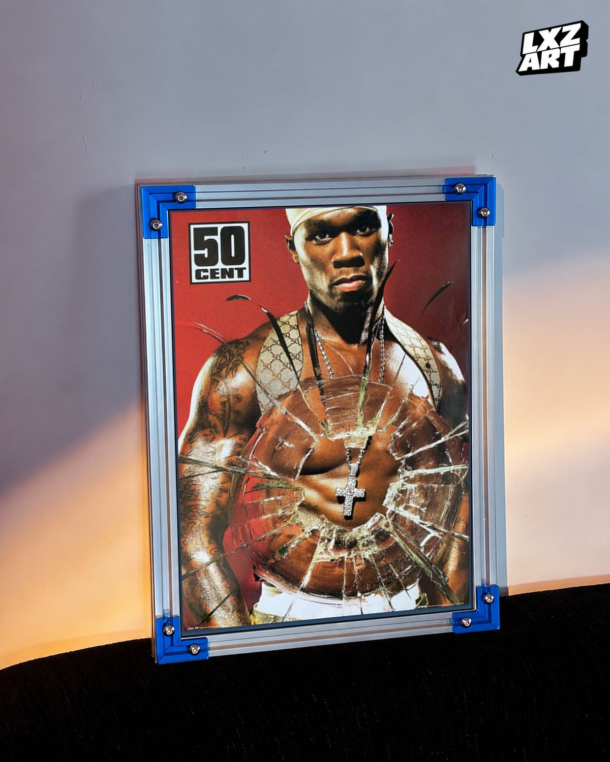 50 Cent Red Shattered Glass Promo Poster | Unframed Wall Art — LXZART display 3; frame not included