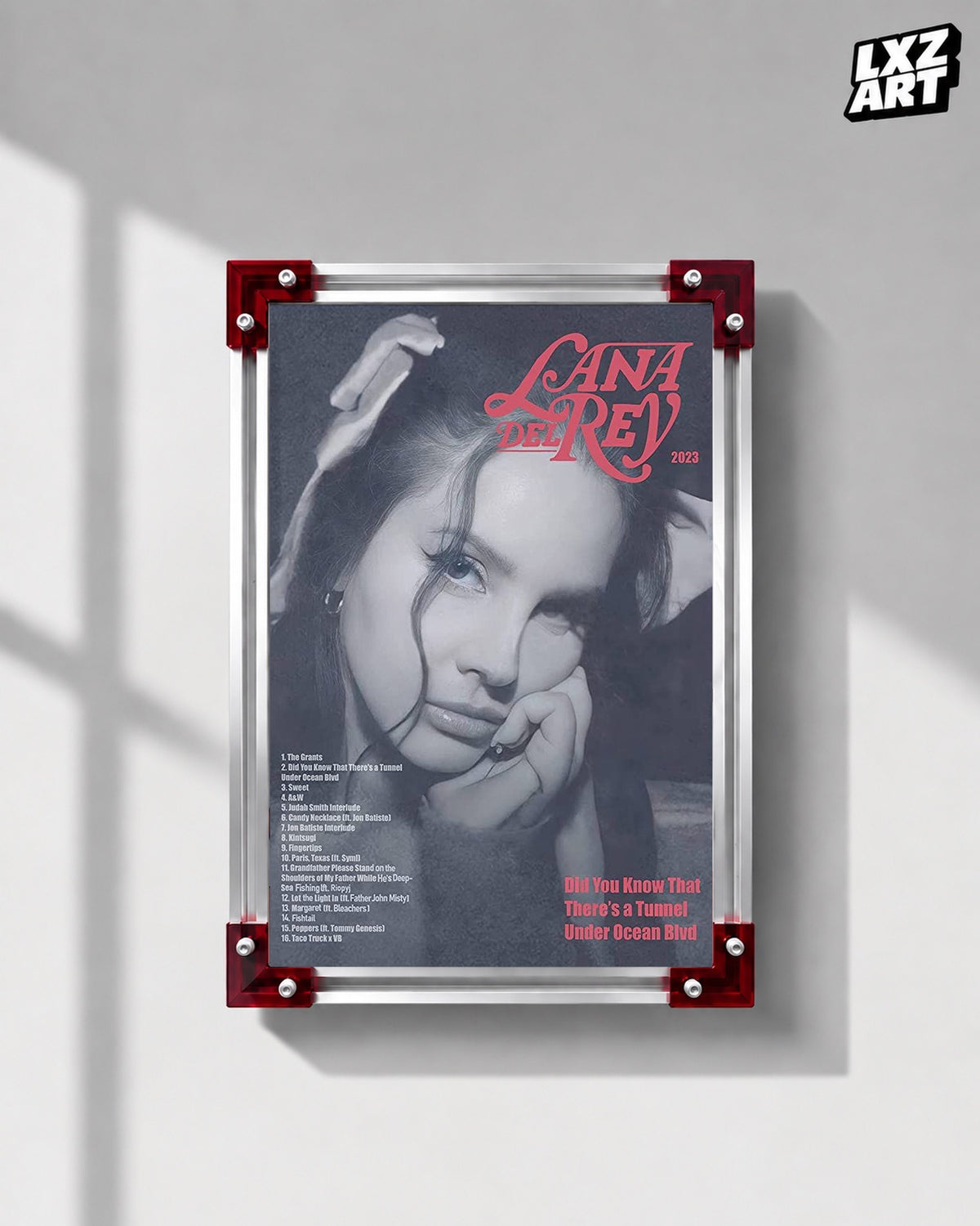 Lana Del Rey Ocean Blvd Portrait Tracklist Poster | Unframed Bedroom Wall Art — LXZART display 1; frame not included